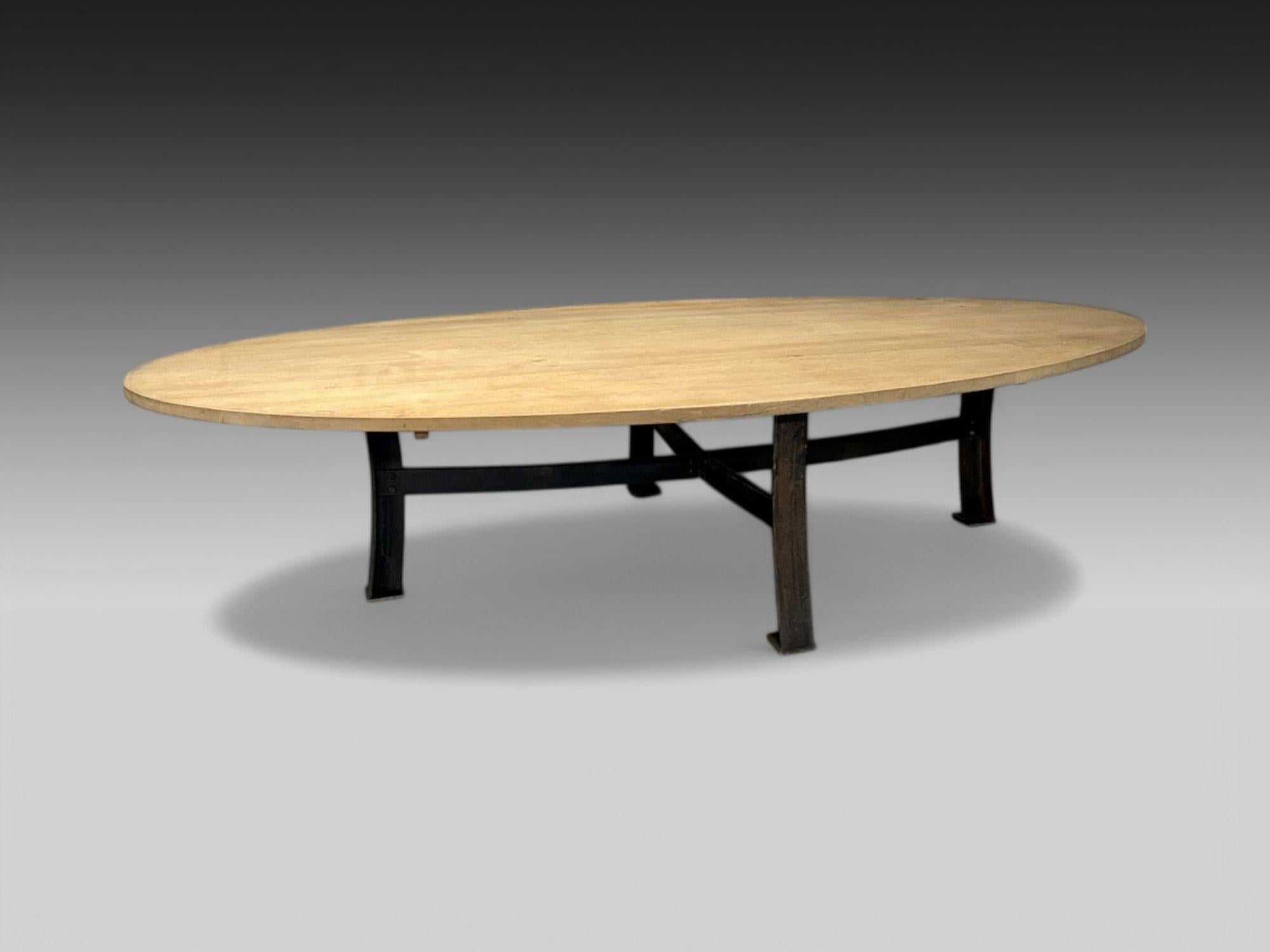 Brutalist Mid Century Modern, Oak, Steel, Monumental Dining Table, USA, 1970s

A Mid-Century Modern monumental industrial dining or conference table designed and produced in the United States in the second half of the 20th century. This example
