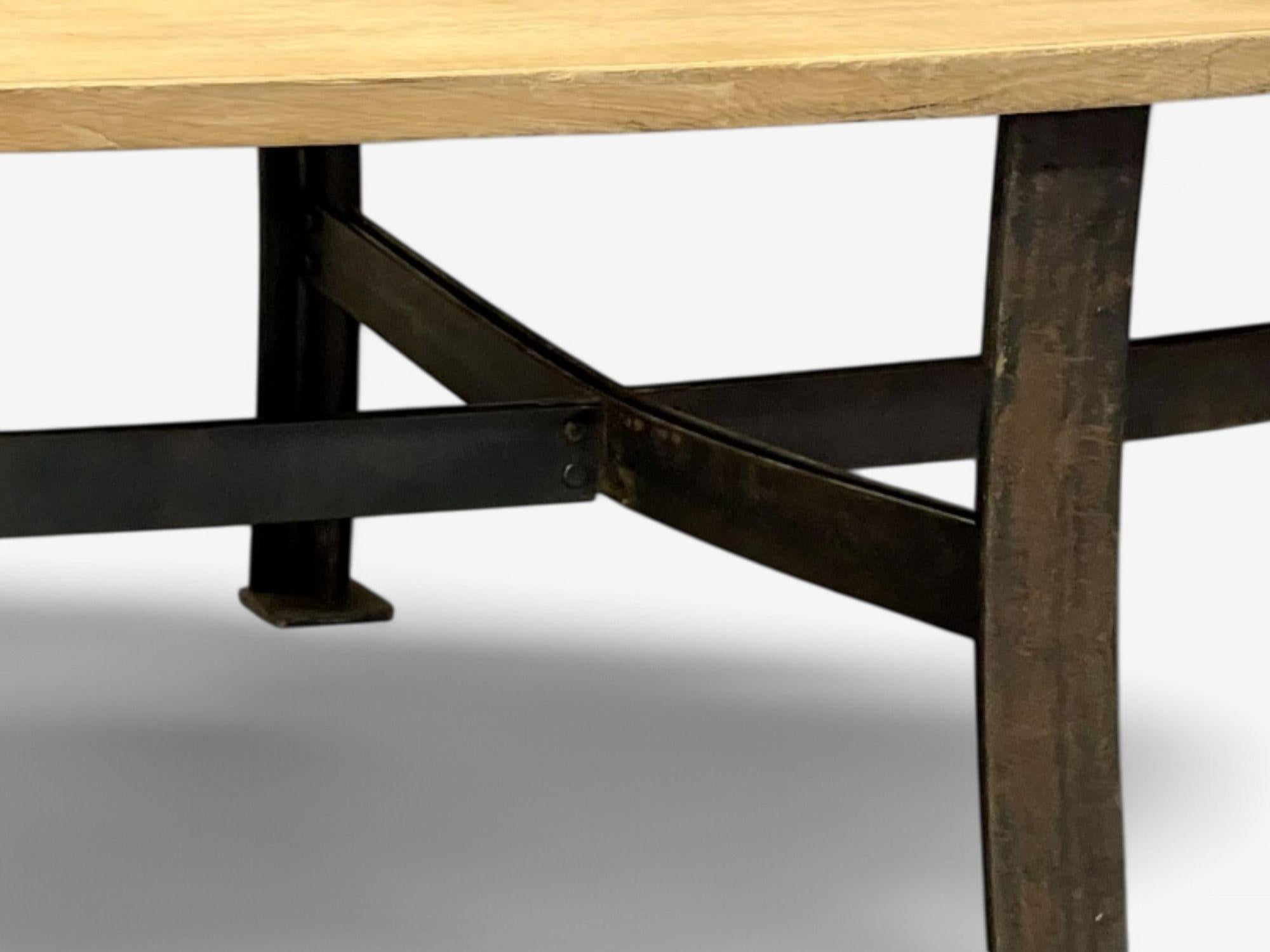 American Industrial Mid Century Modern, Oak, Steel, Monumental Dining Table, USA, 1970s For Sale