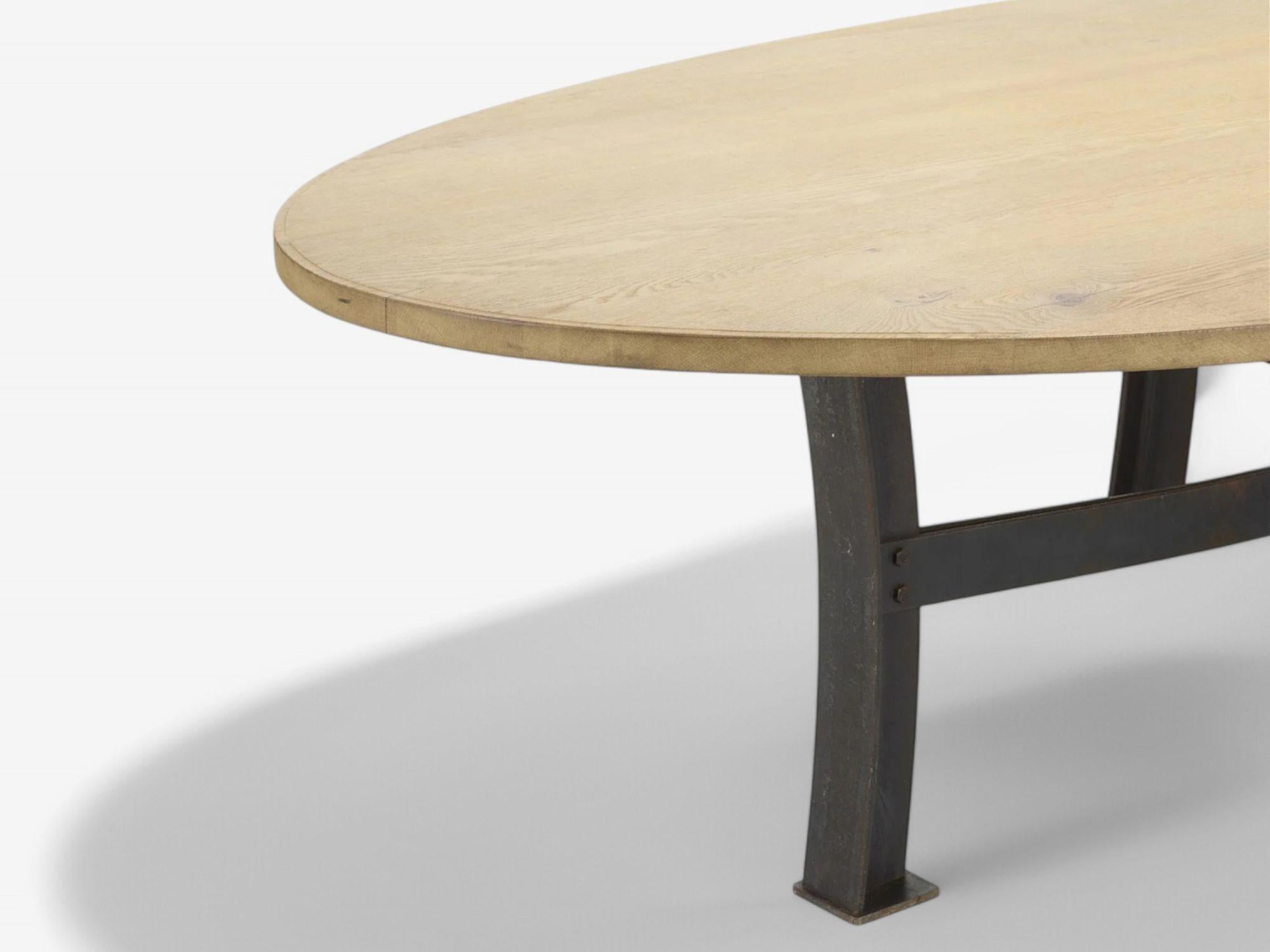 Industrial Mid Century Modern, Oak, Steel, Monumental Dining Table, USA, 1970s In Good Condition For Sale In Manhasset, NY