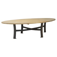 Table de salle à manger monumentale moderne du milieu du siècle dernier, en chêne et acier, États-Unis, 1970