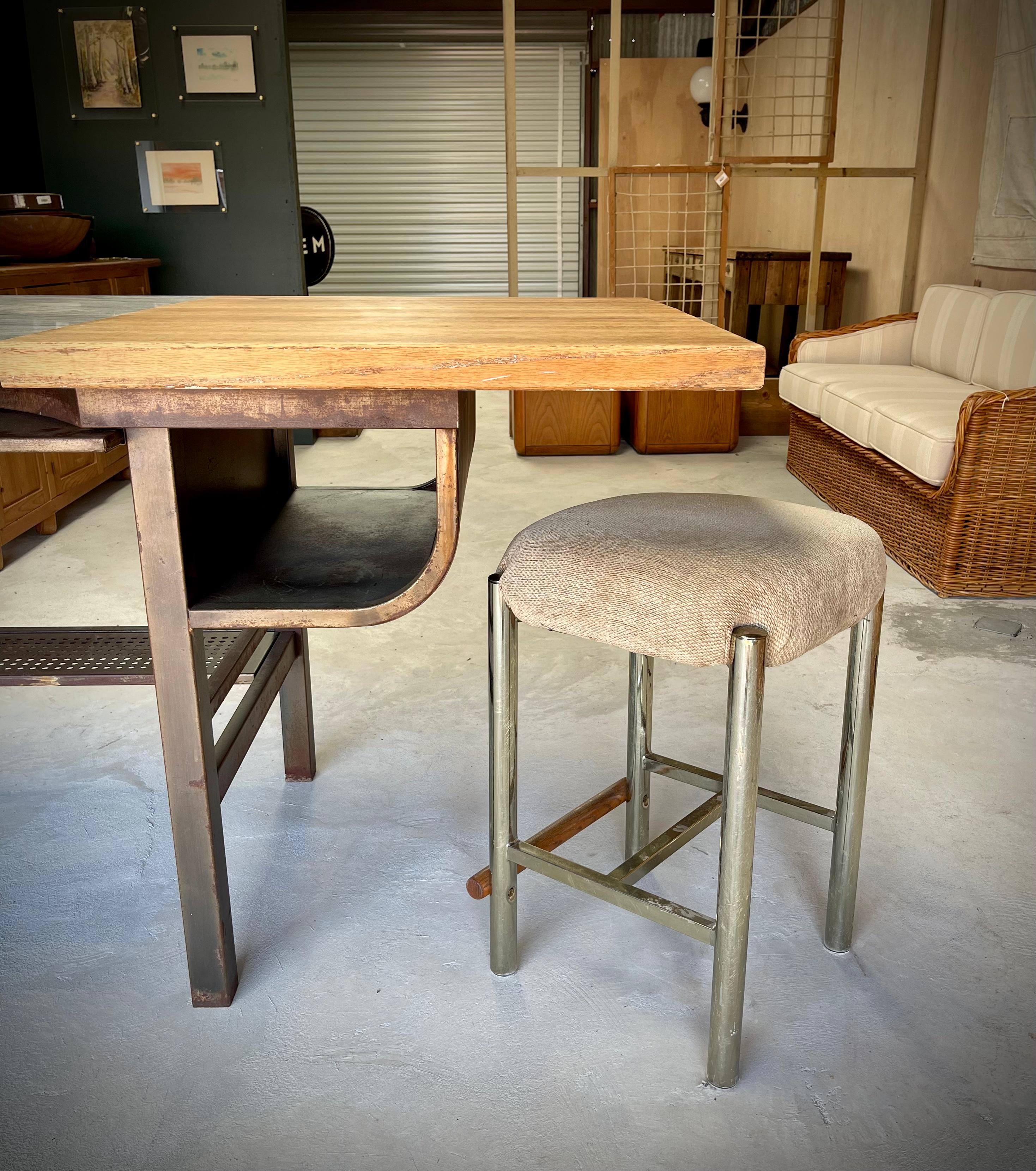 Industrial Mid Century Oak Butcher Block/Marble Island Work Table For Sale 4