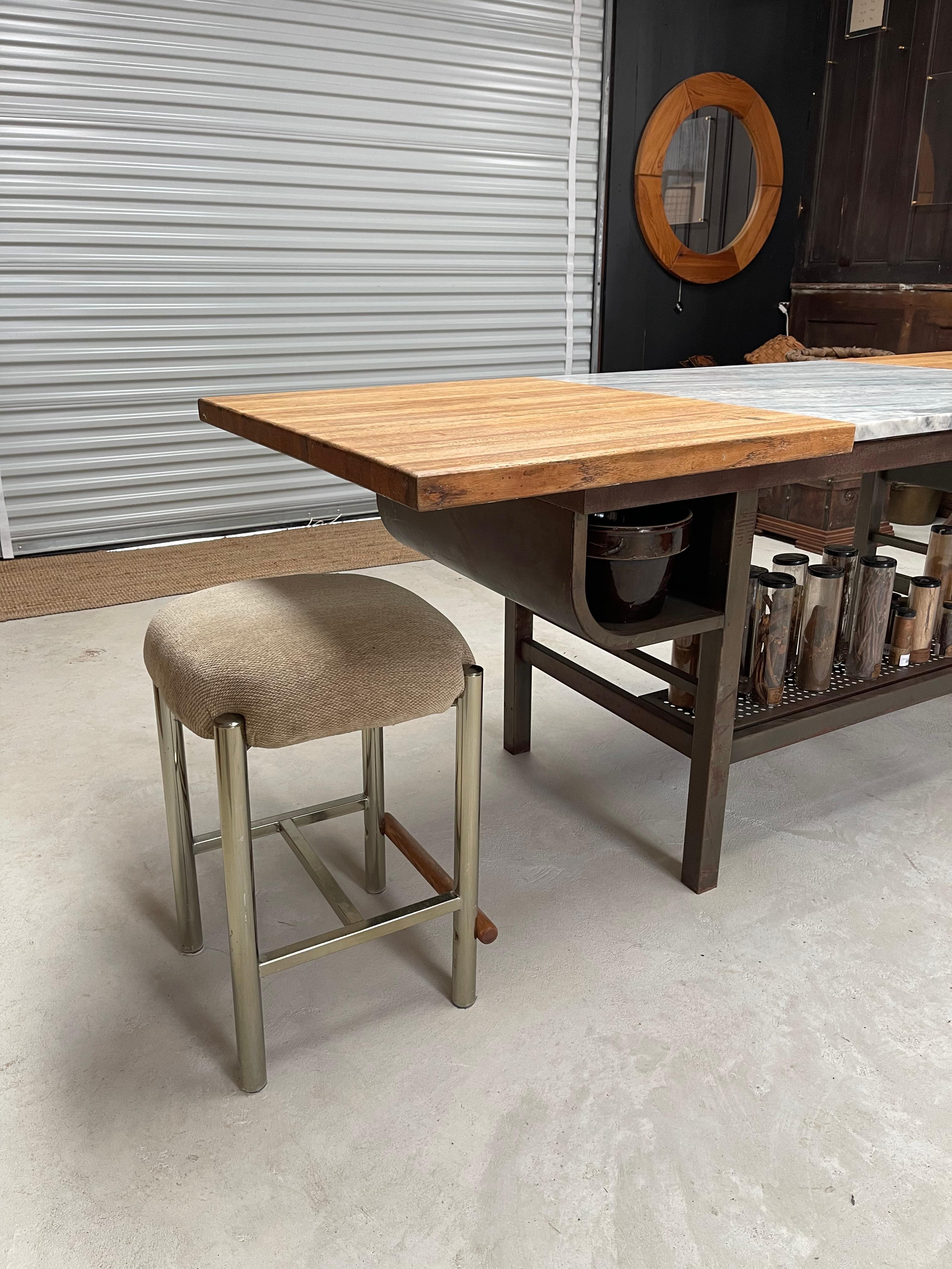 20th Century Industrial Mid Century Oak Butcher Block/Marble Island Work Table For Sale