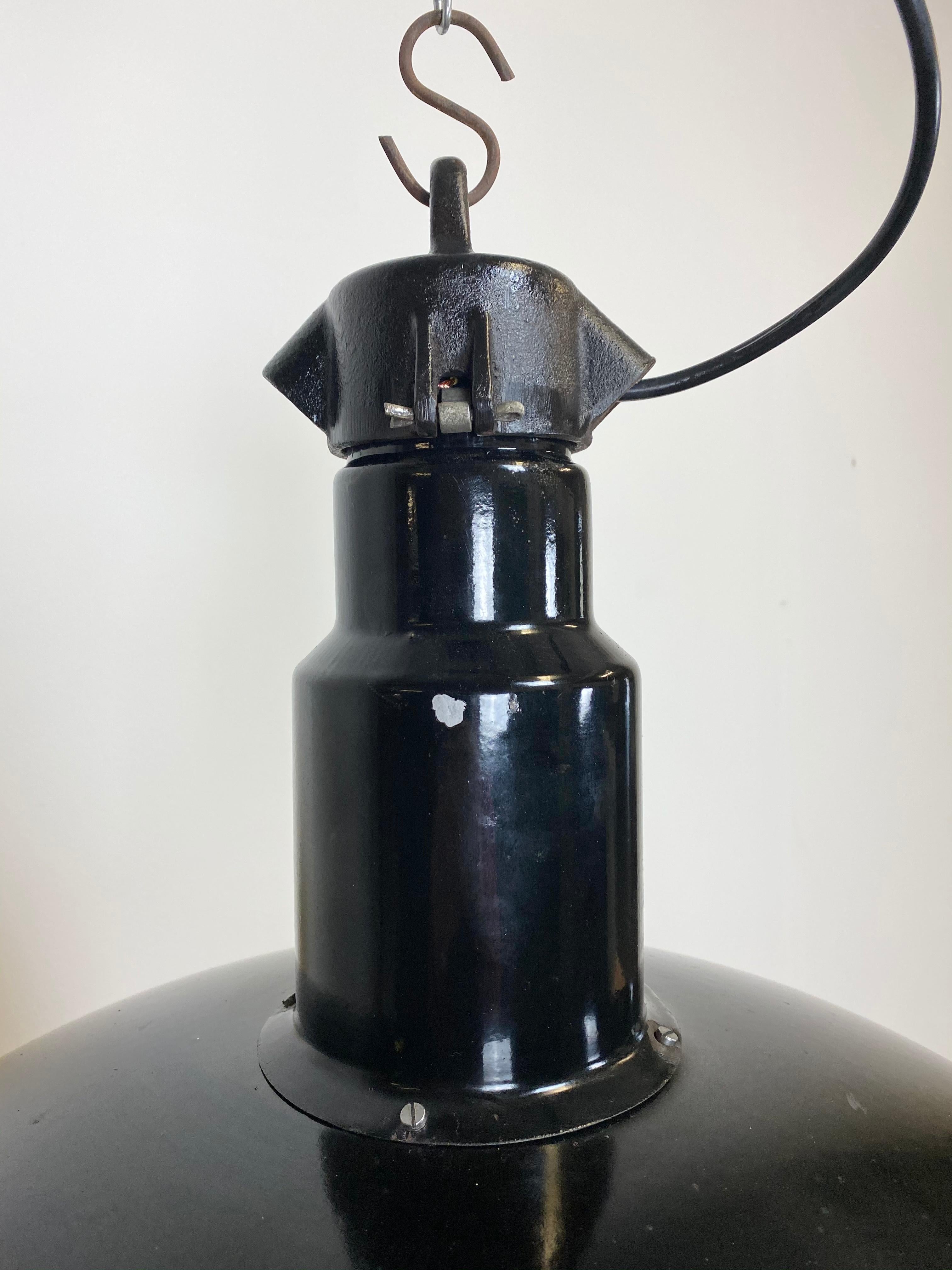 Czech Industrial Midcentury Black Enamel Factory Lamp, 1950s