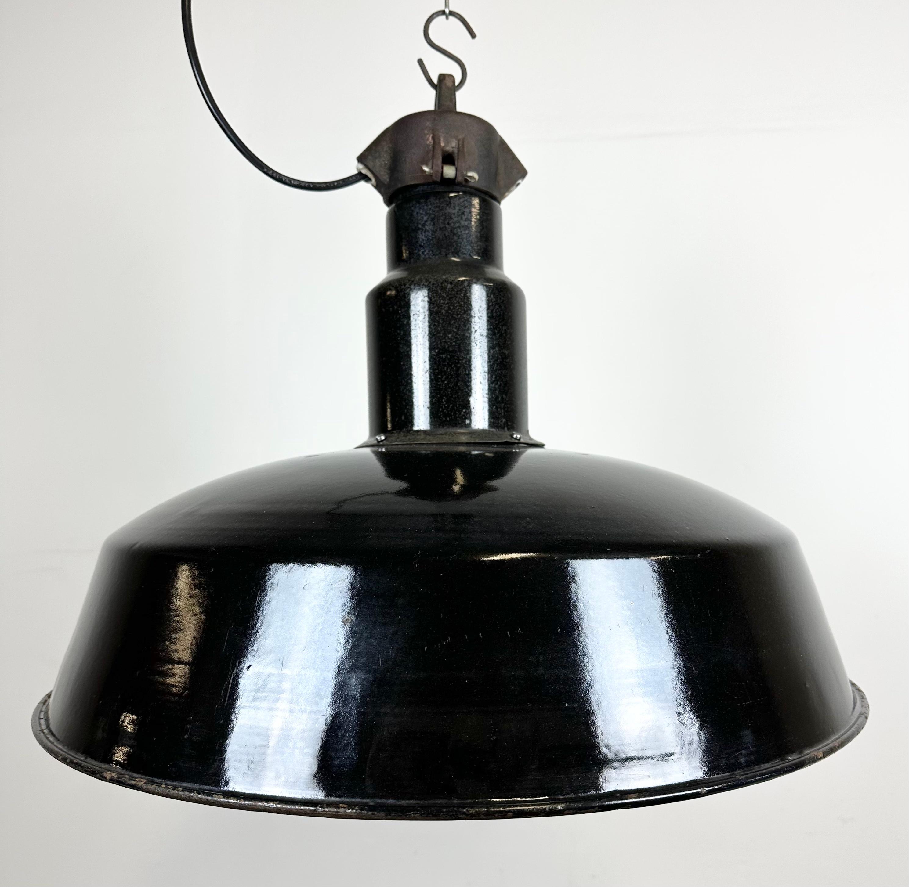 Czech Industrial Mid Century Black Enamel Factory Lamp, 1950s For Sale