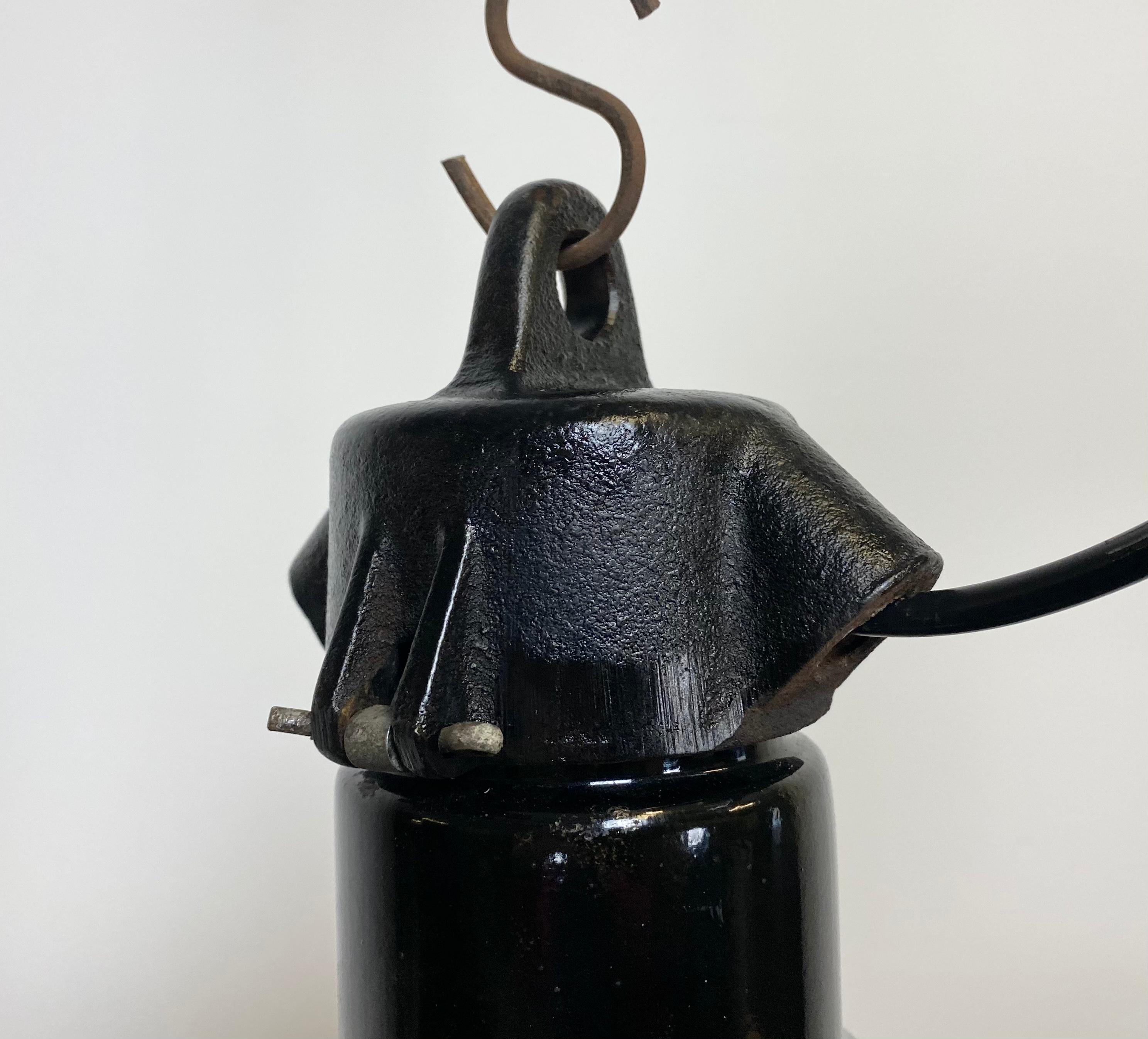 Cast Industrial Midcentury Black Enamel Factory Lamp, 1950s