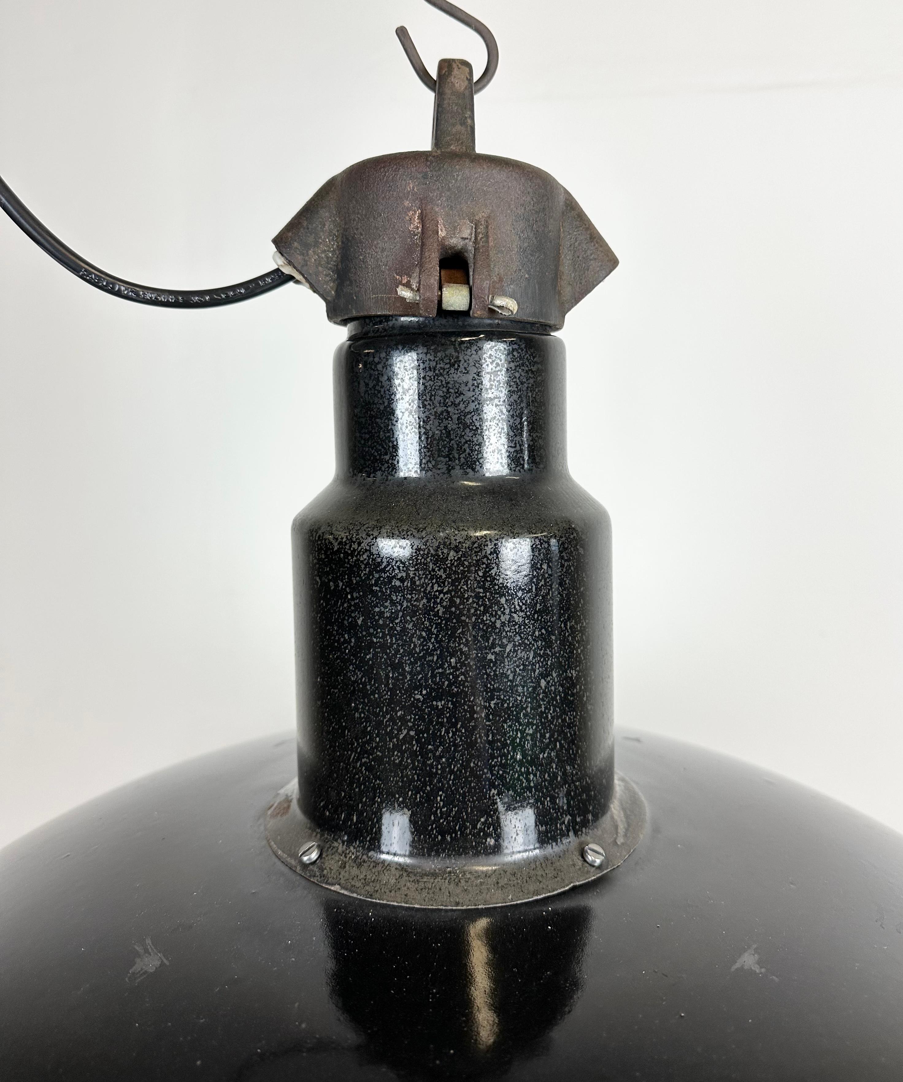 Cast Industrial Mid Century Black Enamel Factory Lamp, 1950s For Sale
