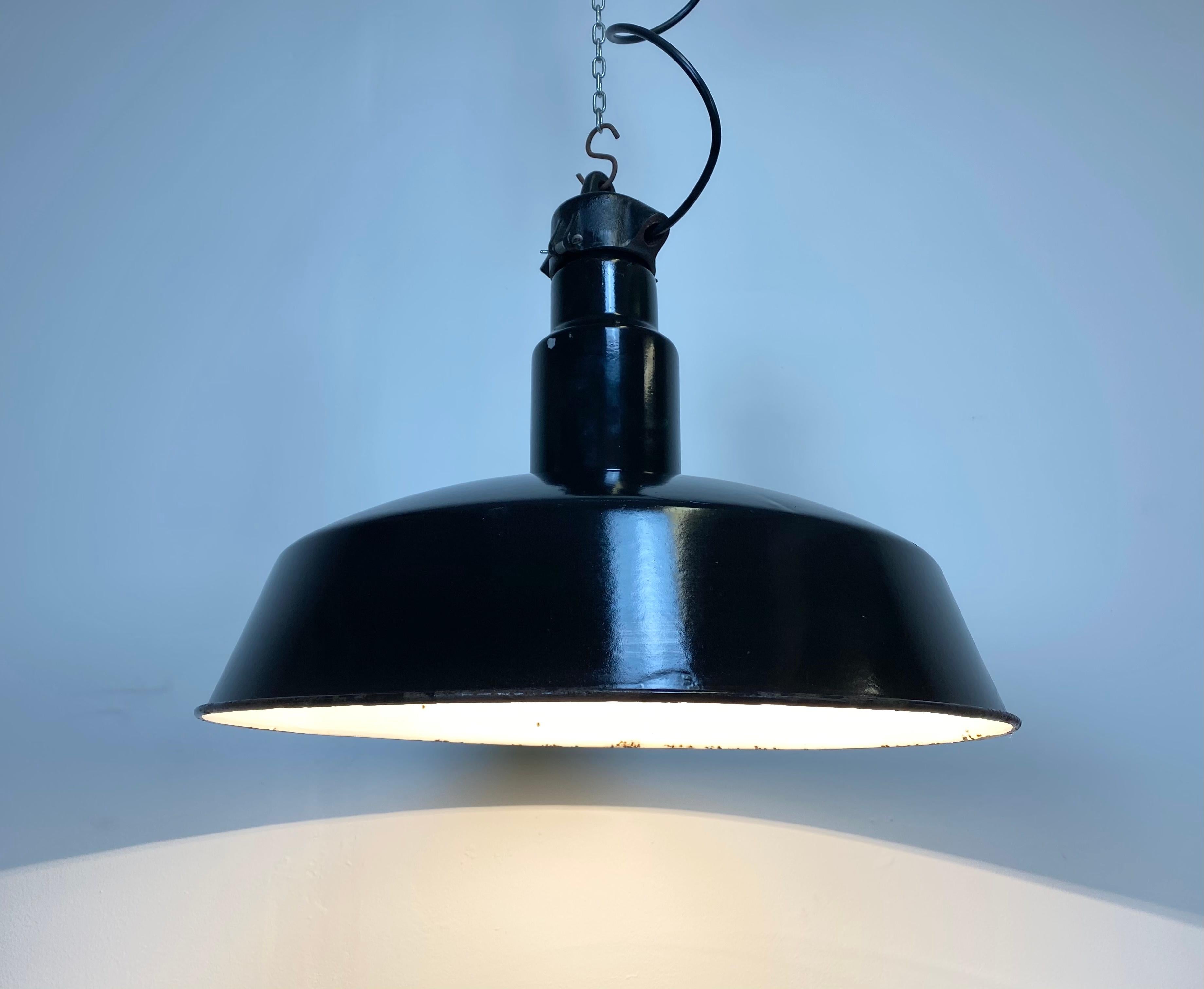 20th Century Industrial Midcentury Black Enamel Factory Lamp, 1950s