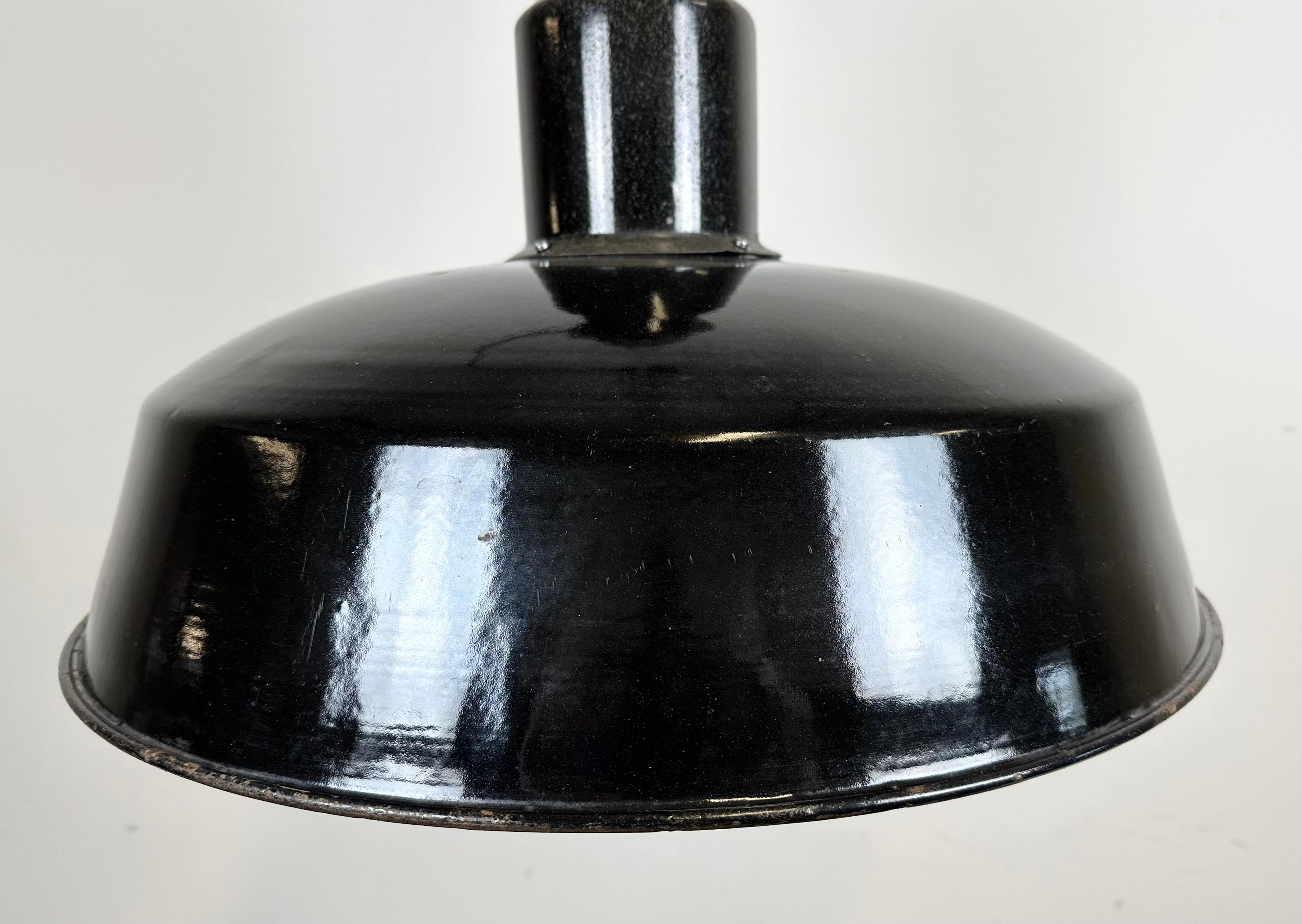 20th Century Industrial Mid Century Black Enamel Factory Lamp, 1950s For Sale