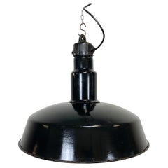 Industrial Midcentury Black Enamel Factory Lamp, 1950s