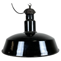 Vintage Industrial Mid Century Black Enamel Factory Lamp, 1950s
