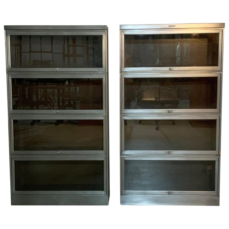 Industrial Midcentury Brushed Steel, Steel Barrister Bookcase