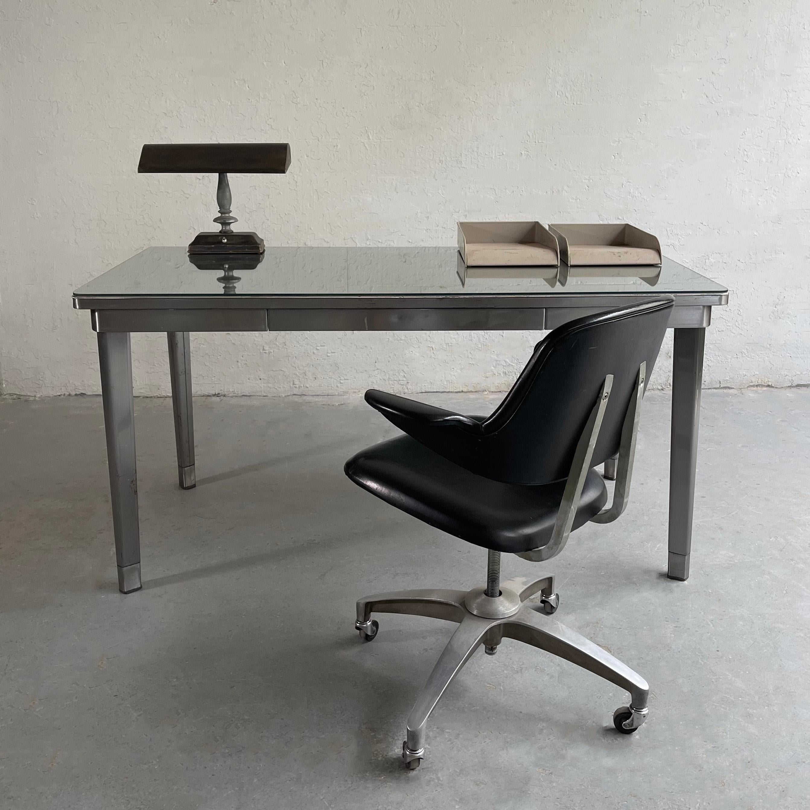 Industrial Midcentury Brushed Steel Police Desk In Good Condition In Brooklyn, NY