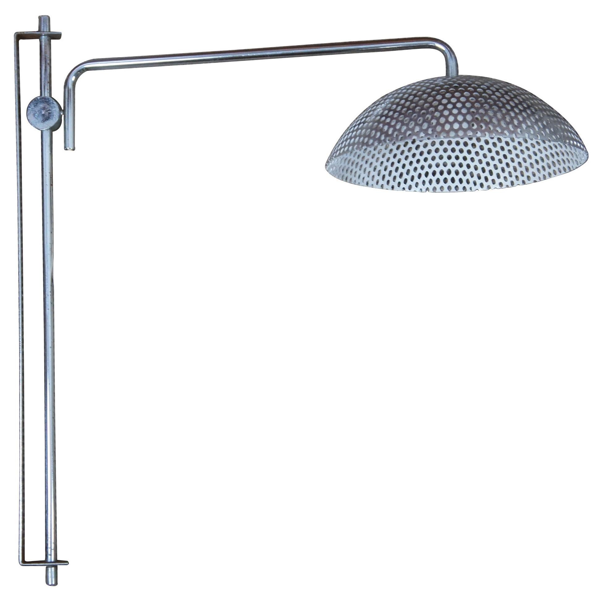 Industrial Midcentury Chrome Perforated Steel Wall Mount Swivel Light