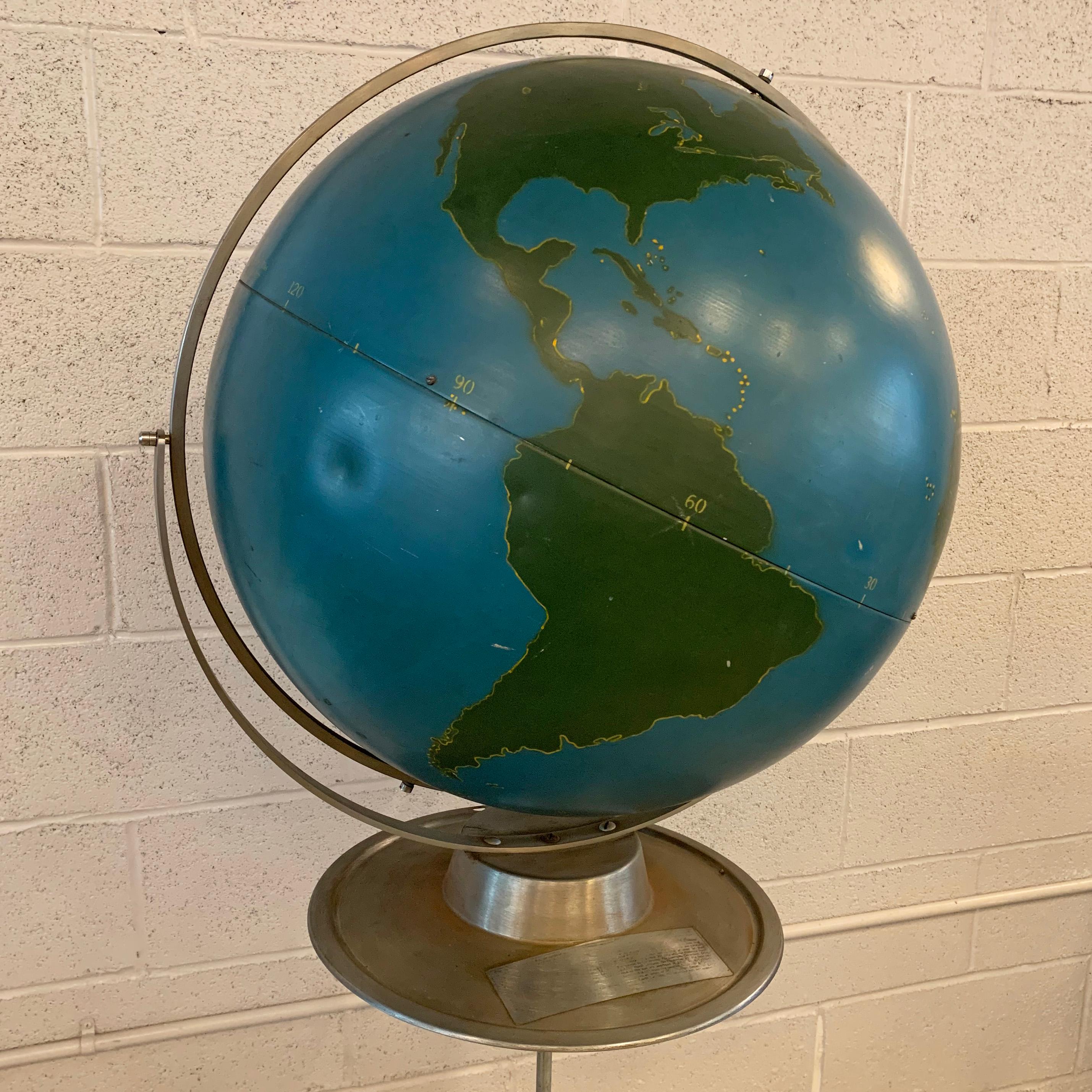 Metal Industrial Military Standing Chalk Globe by A.J. Nystrom For Sale
