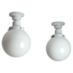 Industrial Milk Glass Ceiling Lights, circa 1940