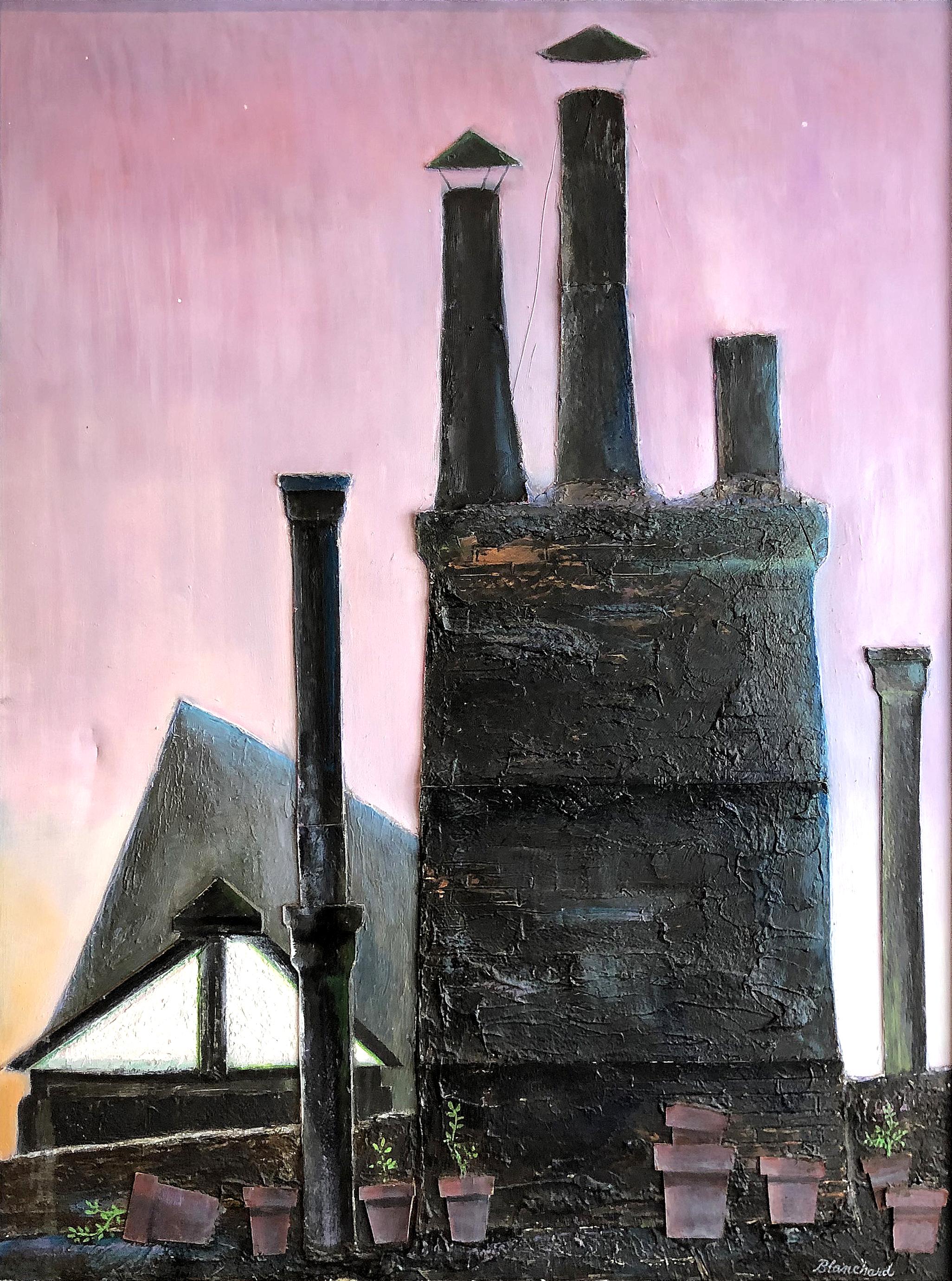 American Industrial Mixed-Media Oil Painting by Robert Blanchard For Sale