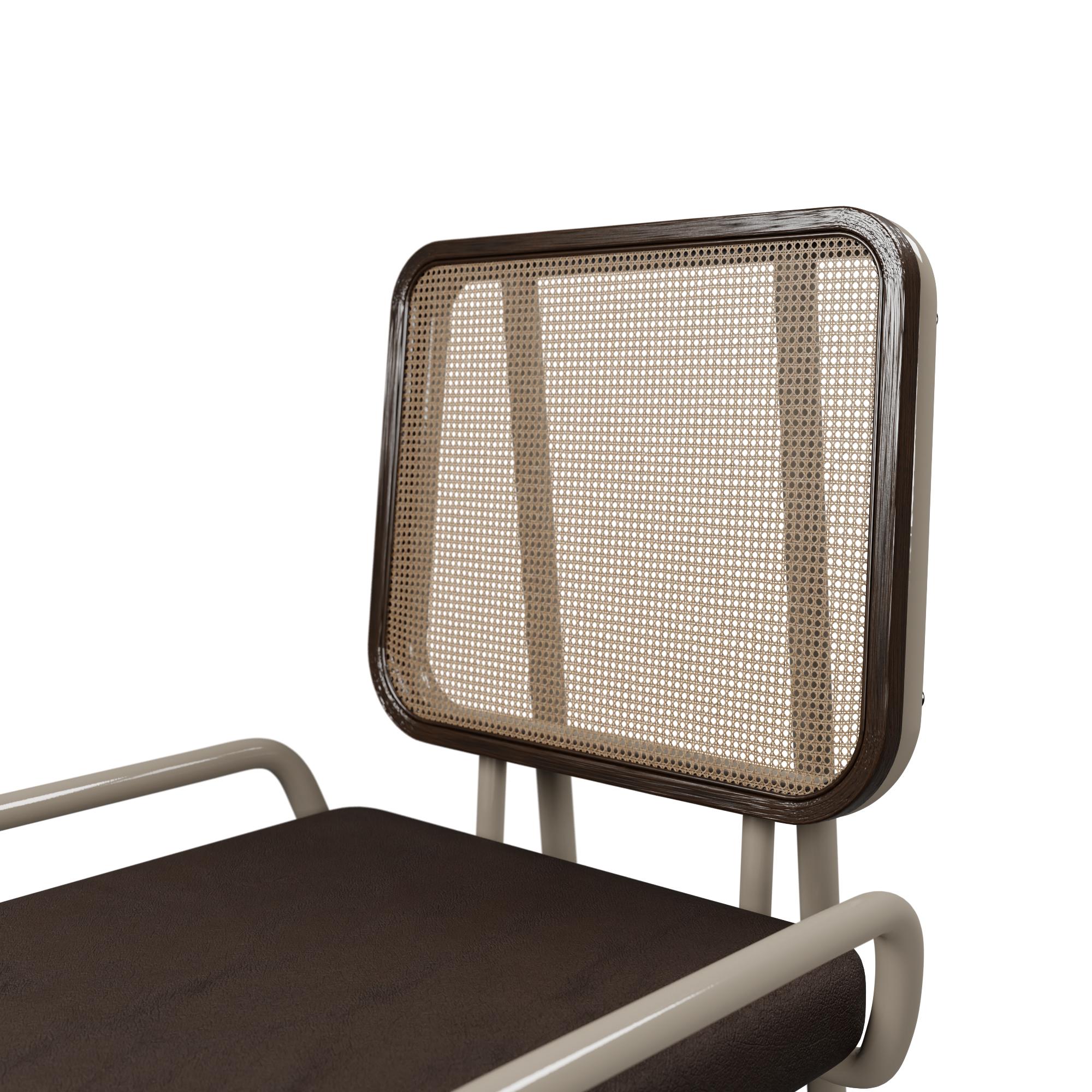Rattan Industrial Mocha chair DUV half arm Coral leather handcrafted by Murmurio For Sale