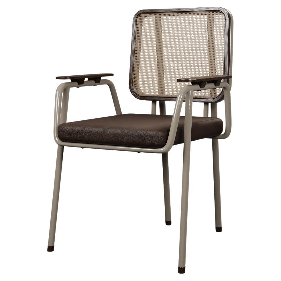 Industrial Mocha chair DUV with arm Cocoa leather handcrafted by Murmurio