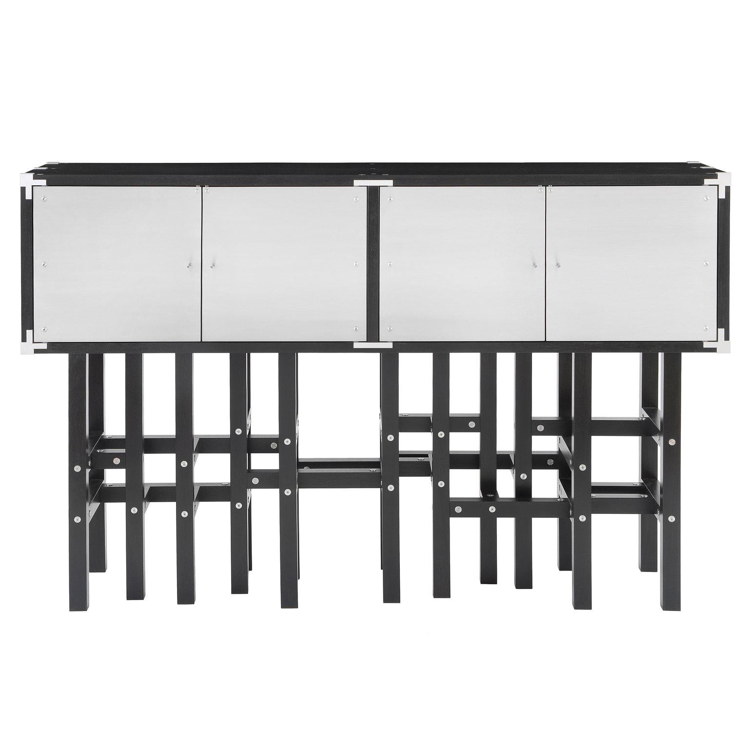Industrial Modern Bar by Peter Harrison, Metal & Black Wood, In Stock