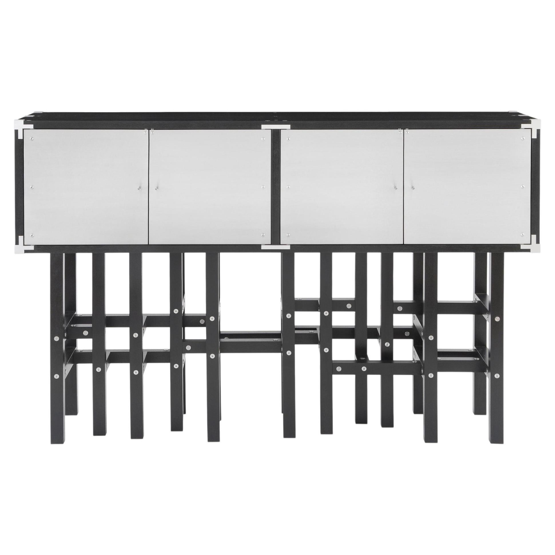 Industrial Modern Bar by Peter Harrison, Metal & Black Wood, In Stock For Sale