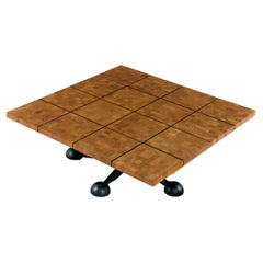 Industrial Modern Cast Iron Jax Base Solid Teak Marquetry Danish Coffee Table