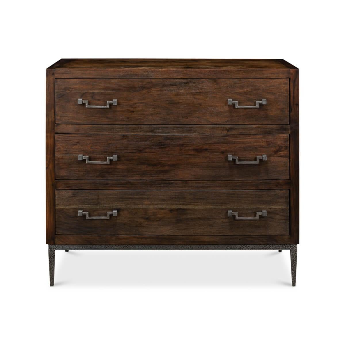 This robust chest is expertly crafted from mango wood, known for its durability and rich grain texture, presented in a delightful grey finish that complements its warm wooden tones.

Featuring three spacious drawers, this chest provides ample