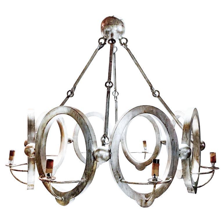 Industrial modern Niermann weeks handmade silvered giltwood looped Cristobel chandelier, monumental. Transitional contemporary. MSRP 12,800 USD. Signed. Made in Maryland. Item will arrive without the little candle covers (as seen in image 2, 4-6)