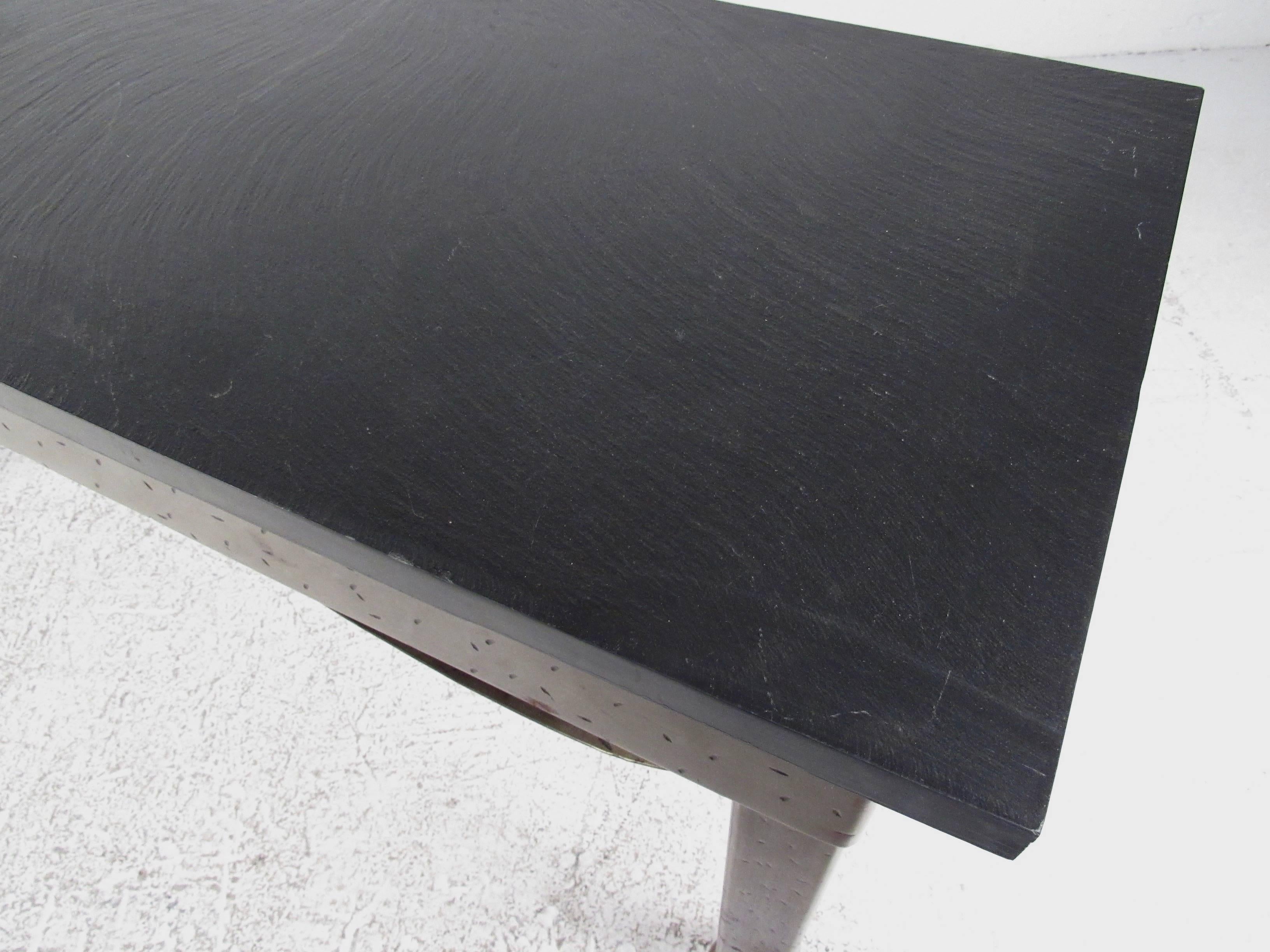 20th Century Industrial Modern Slate-Top Steel Console Table