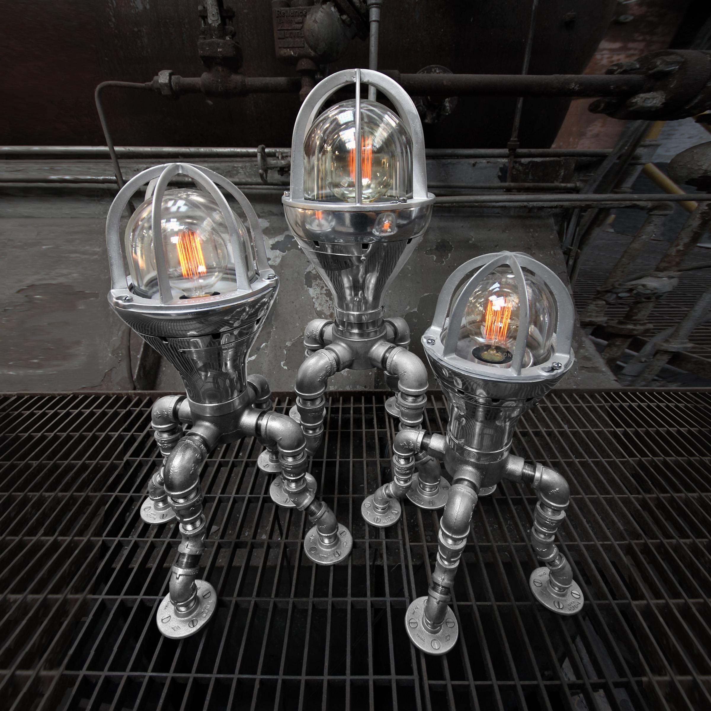 Polished Modern Industrial Lamp Set - Industrial Decor - Crouse Hinds Industrial Light For Sale