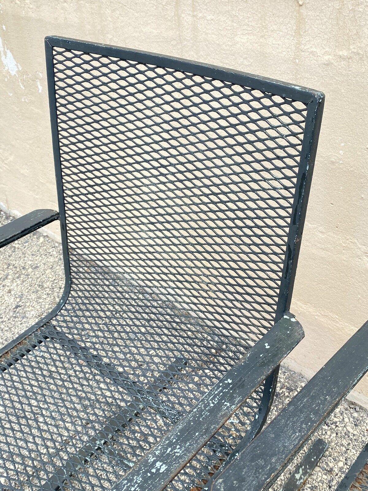 Industrial Modern Wrought Iron Metal Mesh Cantilever Garden Patio Chair - a Pair For Sale 3