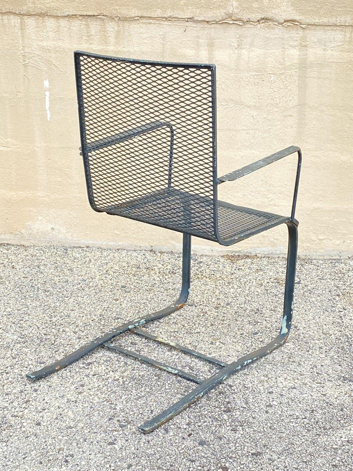 Industrial Modern Wrought Iron Metal Mesh Spring Cantilever Garden Patio Chair For Sale 1