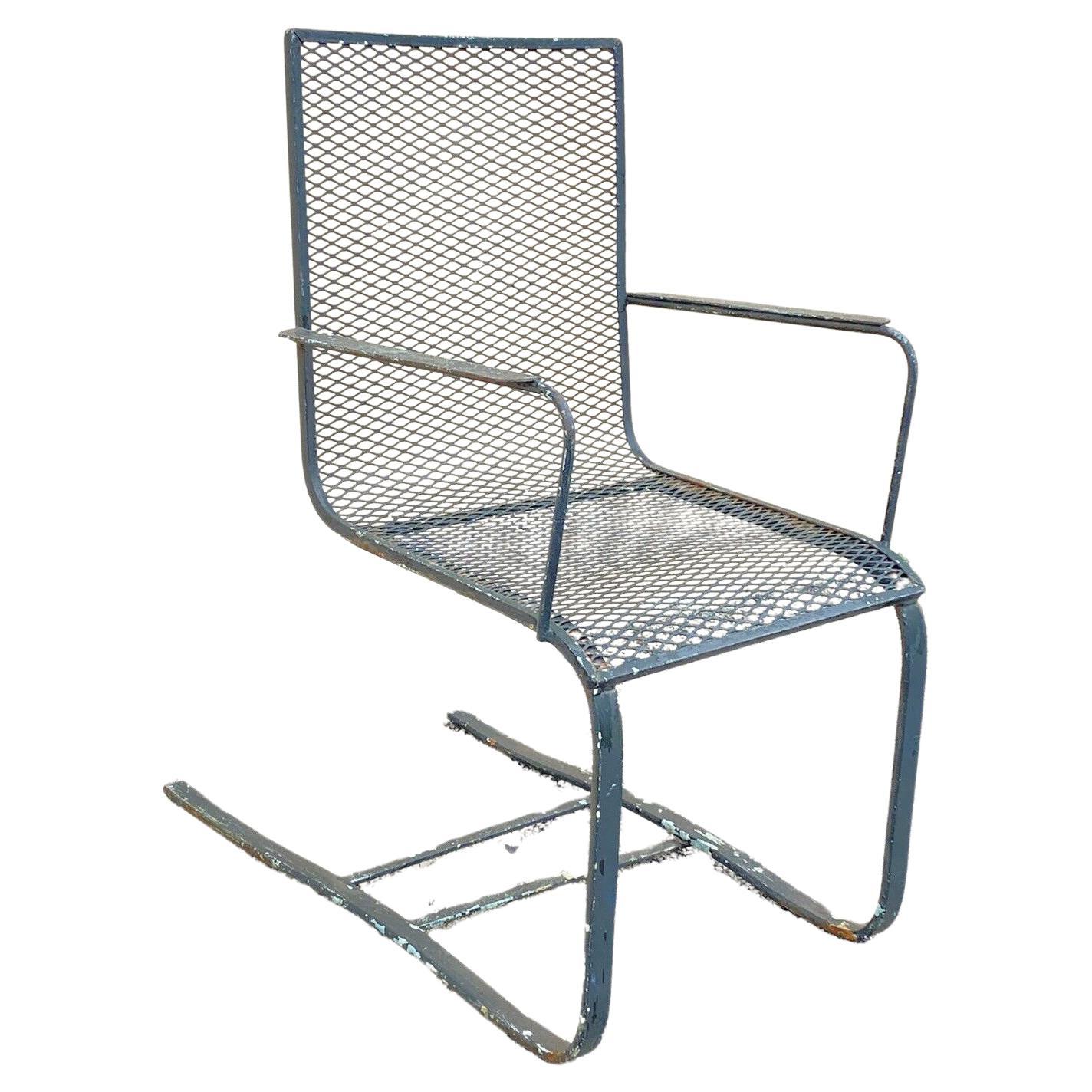 Industrial Modern Wrought Iron Metal Mesh Spring Cantilever Garden Patio Chair For Sale