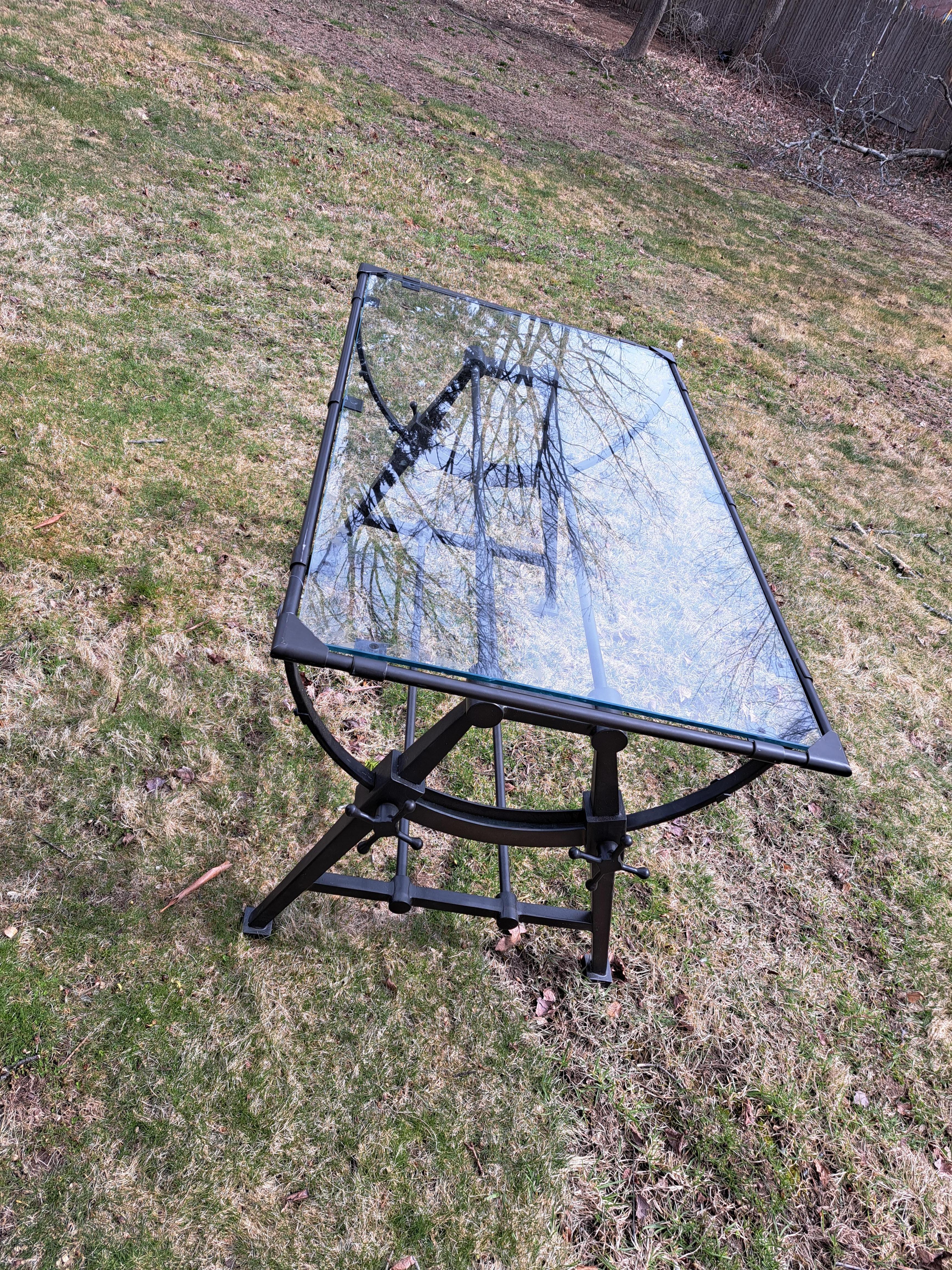 Industrial Modern Wrought Iron Tilt Top Drafting Desk / Table In New Condition For Sale In Weymouth, MA
