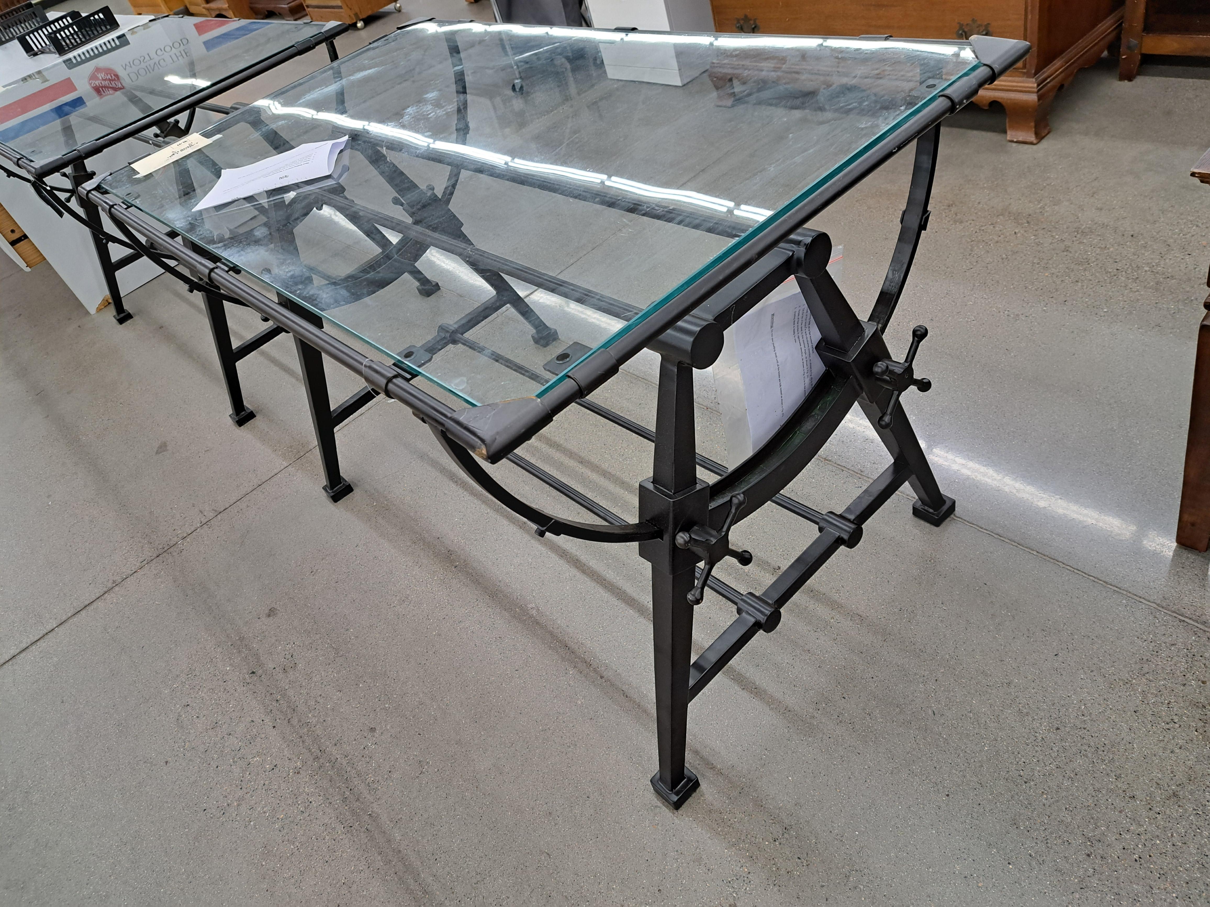 Industrial Modern Wrought Iron Tilt Top Drafting Desk / Tisch im Zustand „Neu“ im Angebot in Weymouth, MA