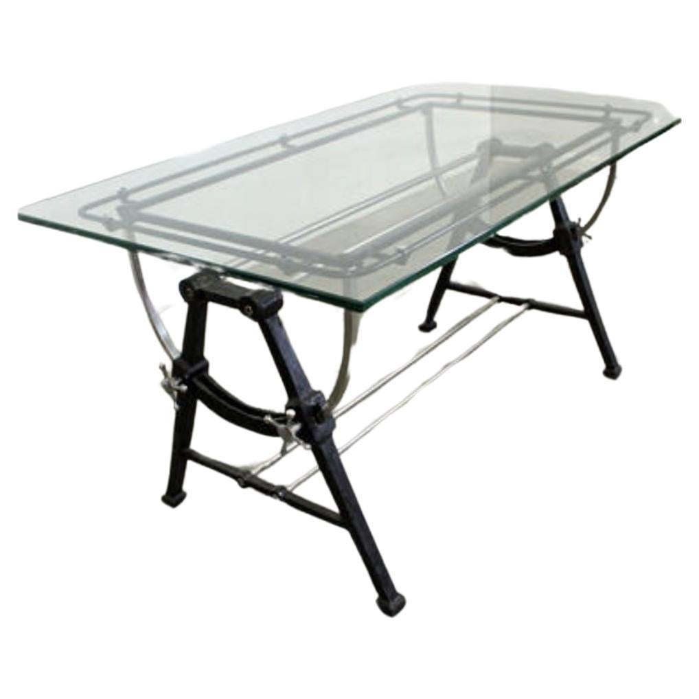 Industrial Modern Wrought Iron Tilt Top Drafting Desk / Tisch (Glas) im Angebot