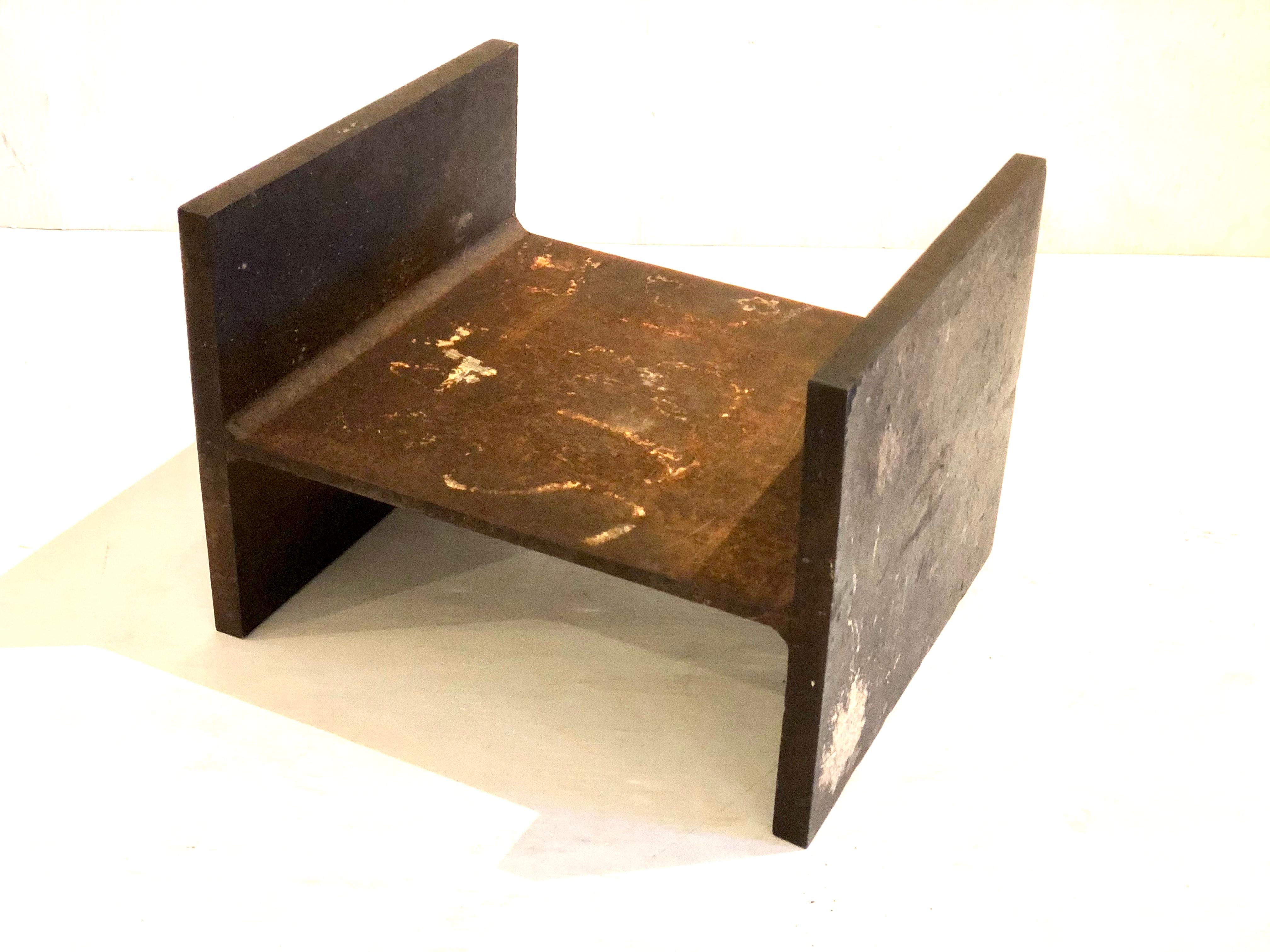 Industrial Modernist Raw Steel Patinated I Beam Pedestal In Distressed Condition In San Diego, CA