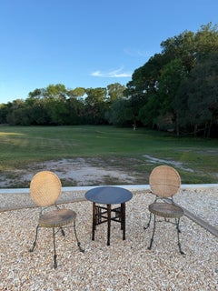 Industrial Moroccan Side Table with Round Raw Steel Top + Weathered Folding Base