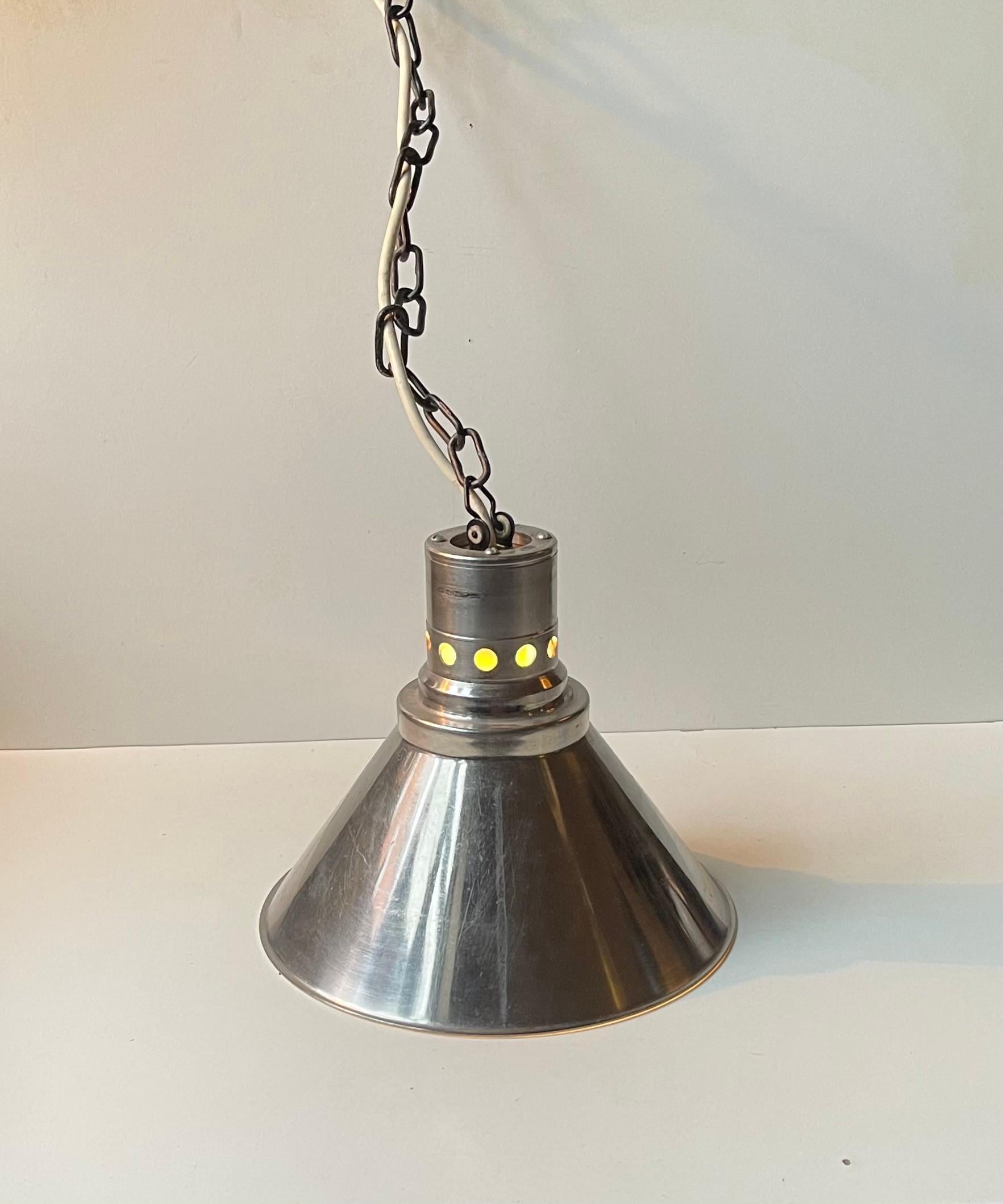 Industrial - Nautical Aluminium Ceiling Lamp by Nordisk Solar Denmark, 1940s For Sale 3