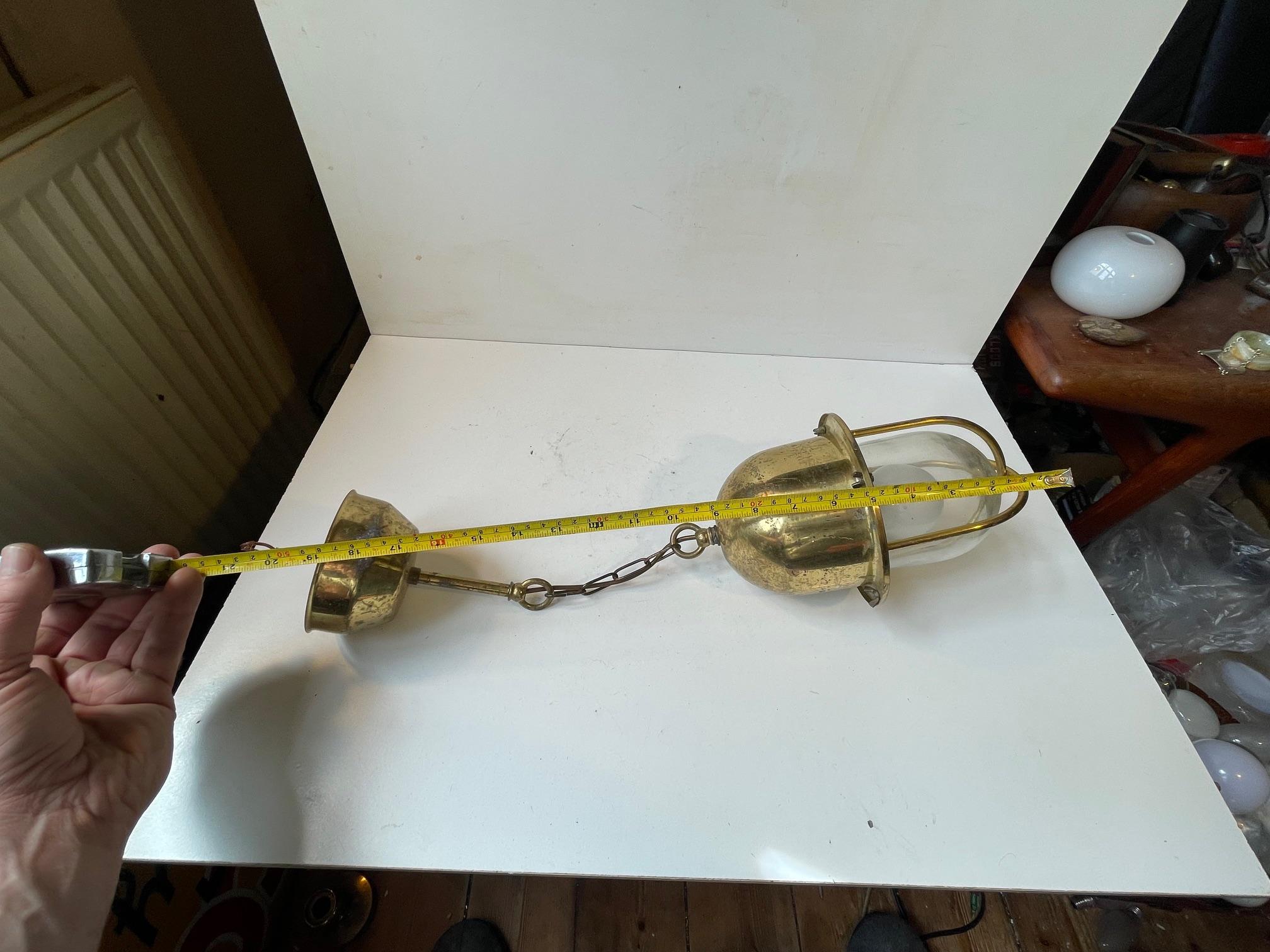 Industrial - Nautical Pendant Lamp in Brass & Glass, 1970s For Sale 2