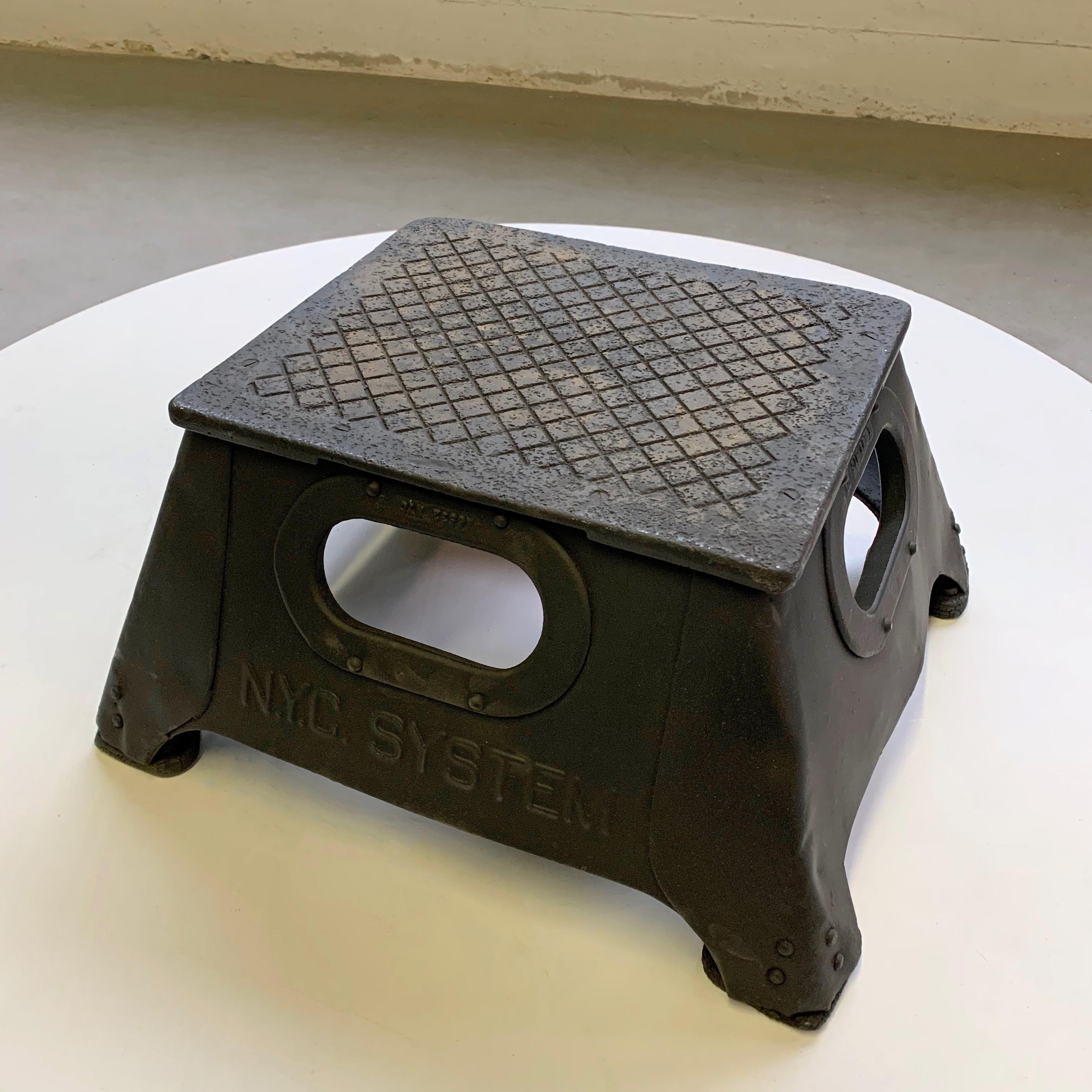 Industrial New York City System Steel Train Stool In Good Condition In Brooklyn, NY