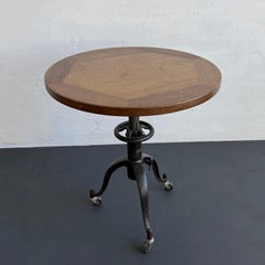Industrial Oak And Cast Iron Adjustable Cafe Table