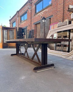 Industrial Oak and Cast Iron Dining Table, France, 20th Century