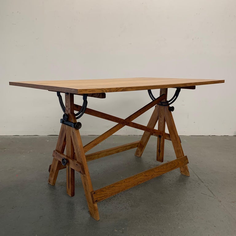 Industrial Oak and Maple Adjustable Drafting Table at 1stDibs maple