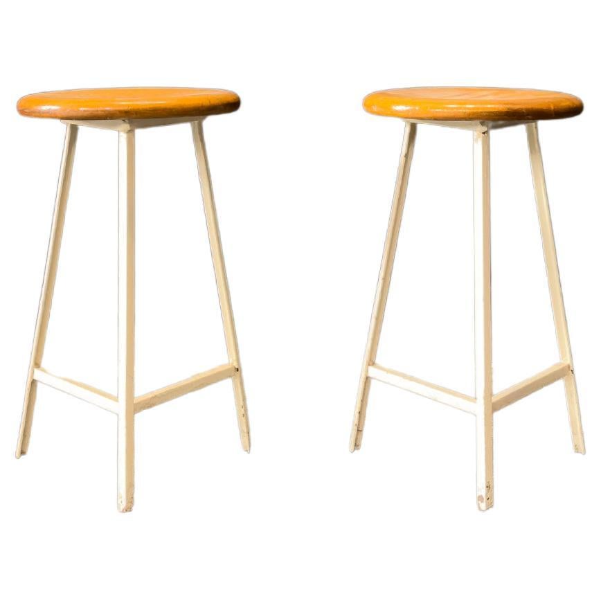 Industrial Oak and Metal Stools
