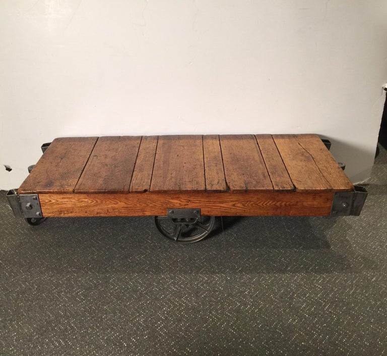 Industrial Oak and Steel Factory Cart, Fully Restored For Sale at 1stDibs