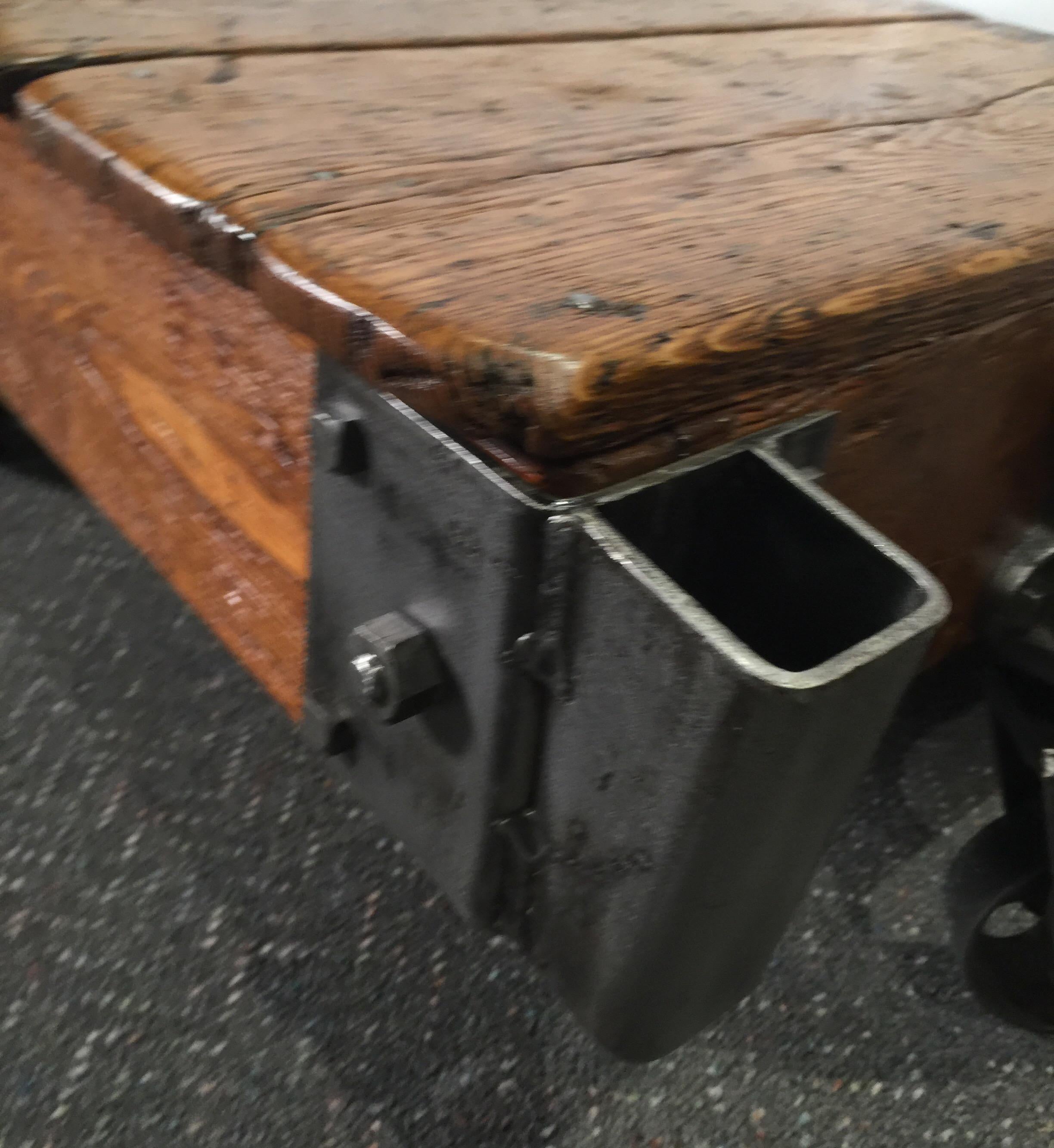Industrial Oak and Steel Factory Cart, Fully Restored 4