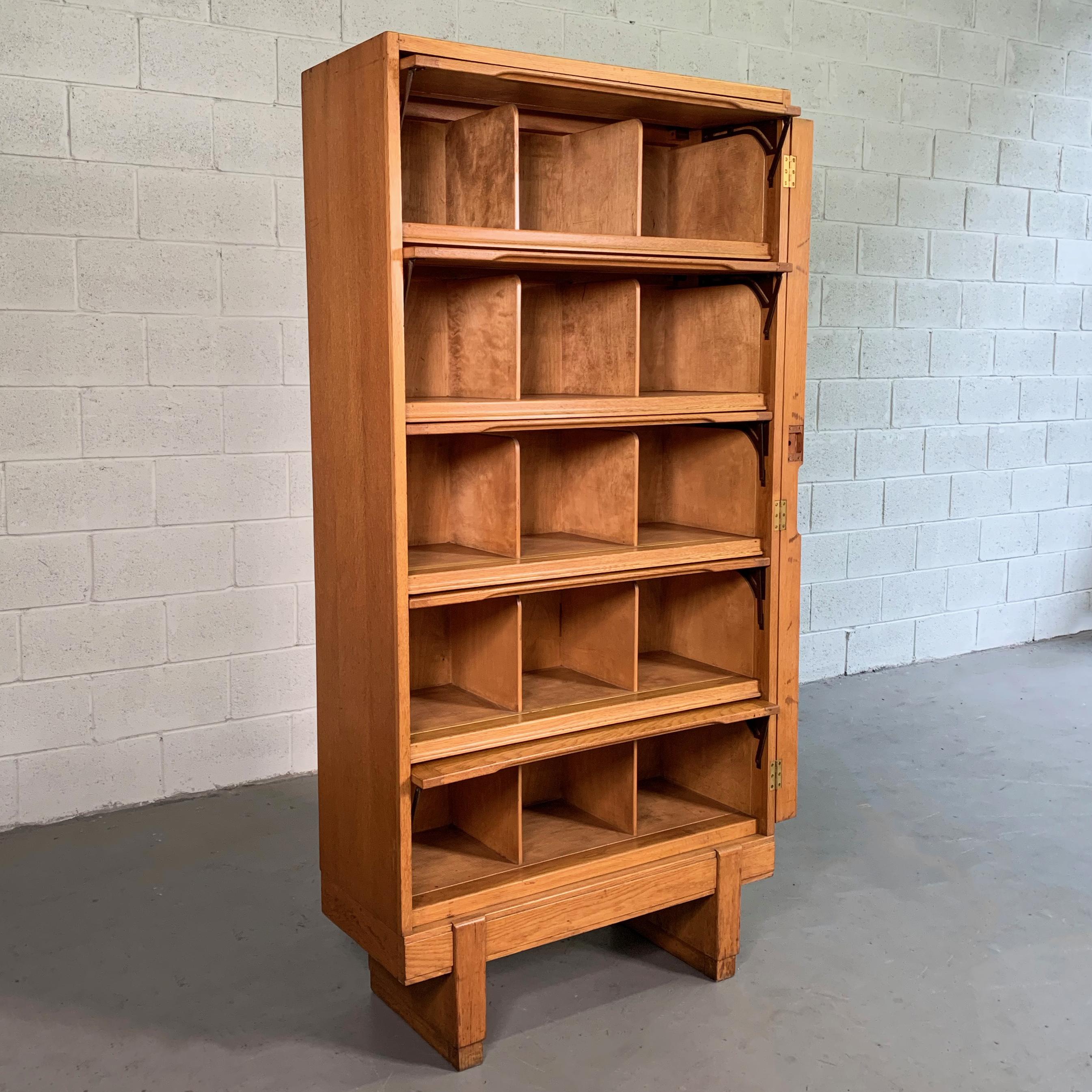 20th Century Industrial Oak Barrister Bookcase Document Cabinet