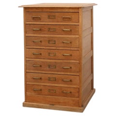 Industrial Oak Filing Cabinet with Brass Handles, United Kingdom, 1920s