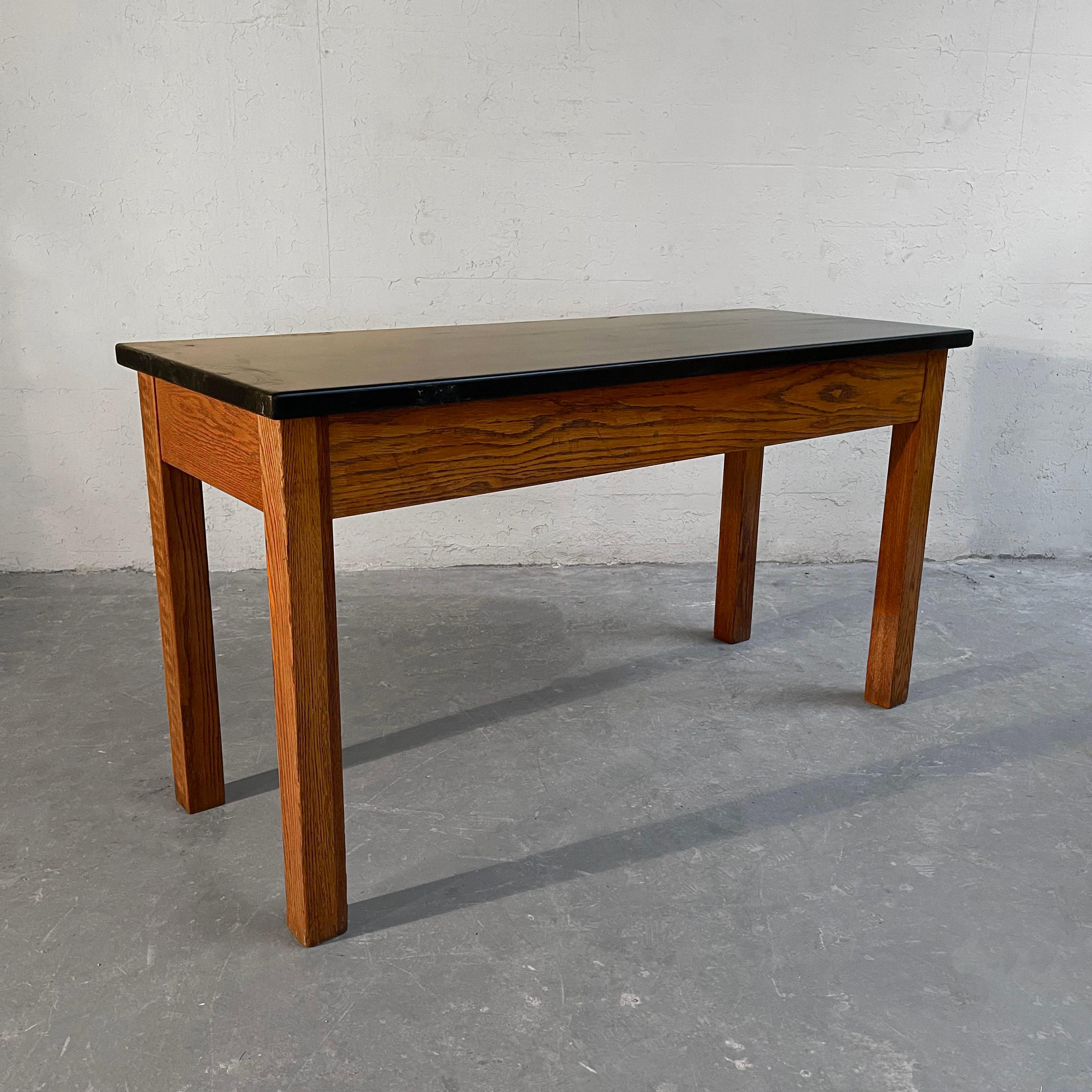 American Industrial Oak Laboratory Console Table For Sale