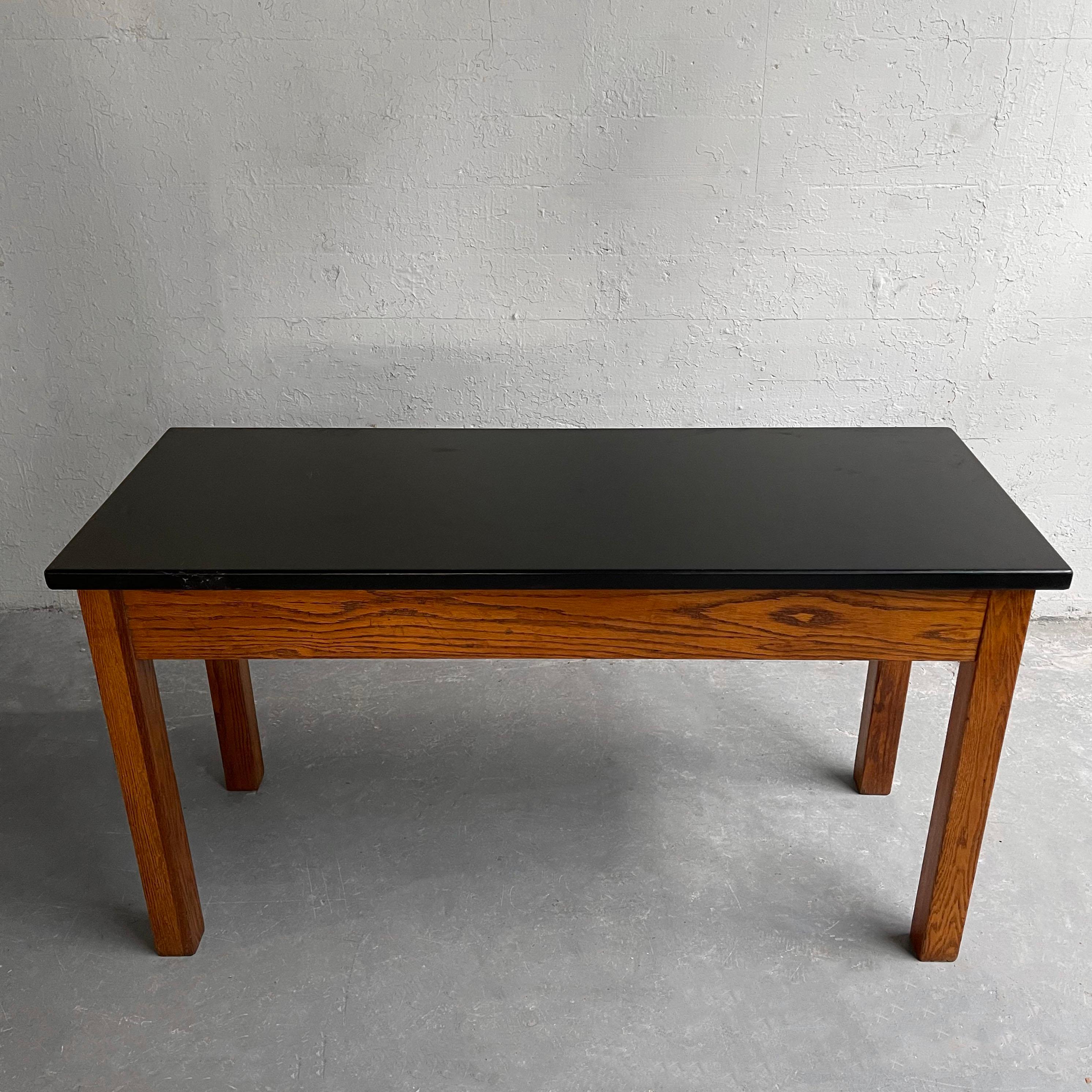 Industrial Oak Laboratory Console Table In Good Condition For Sale In Brooklyn, NY